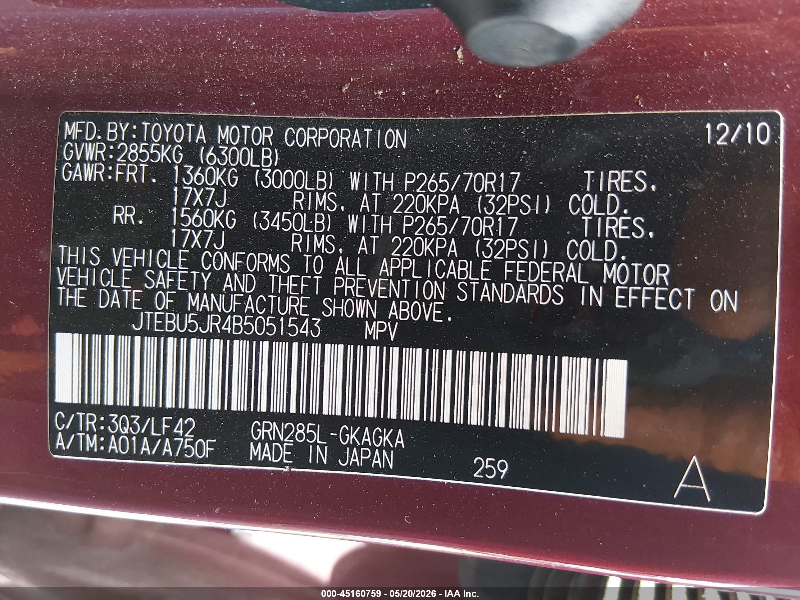 2011 Toyota 4runner Sr5 V6 Red vin: JTEBU5JR4B5051543