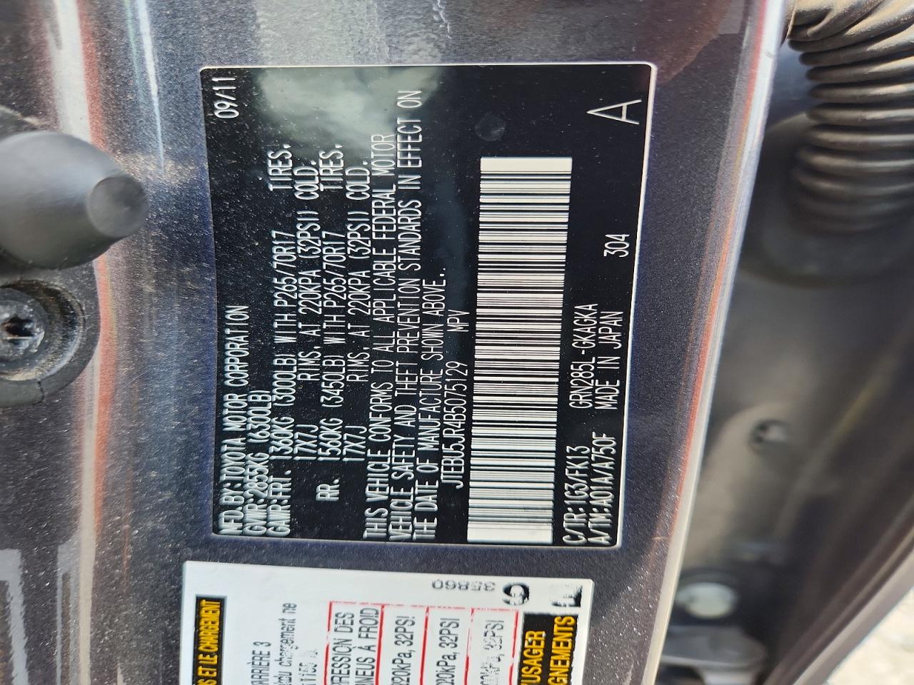 2011 Toyota 4runner Sr5 Gray vin: JTEBU5JR4B5075129