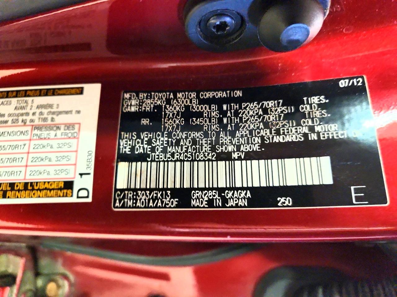 2012 Toyota 4runner Sr5 Red vin: JTEBU5JR4C5108342