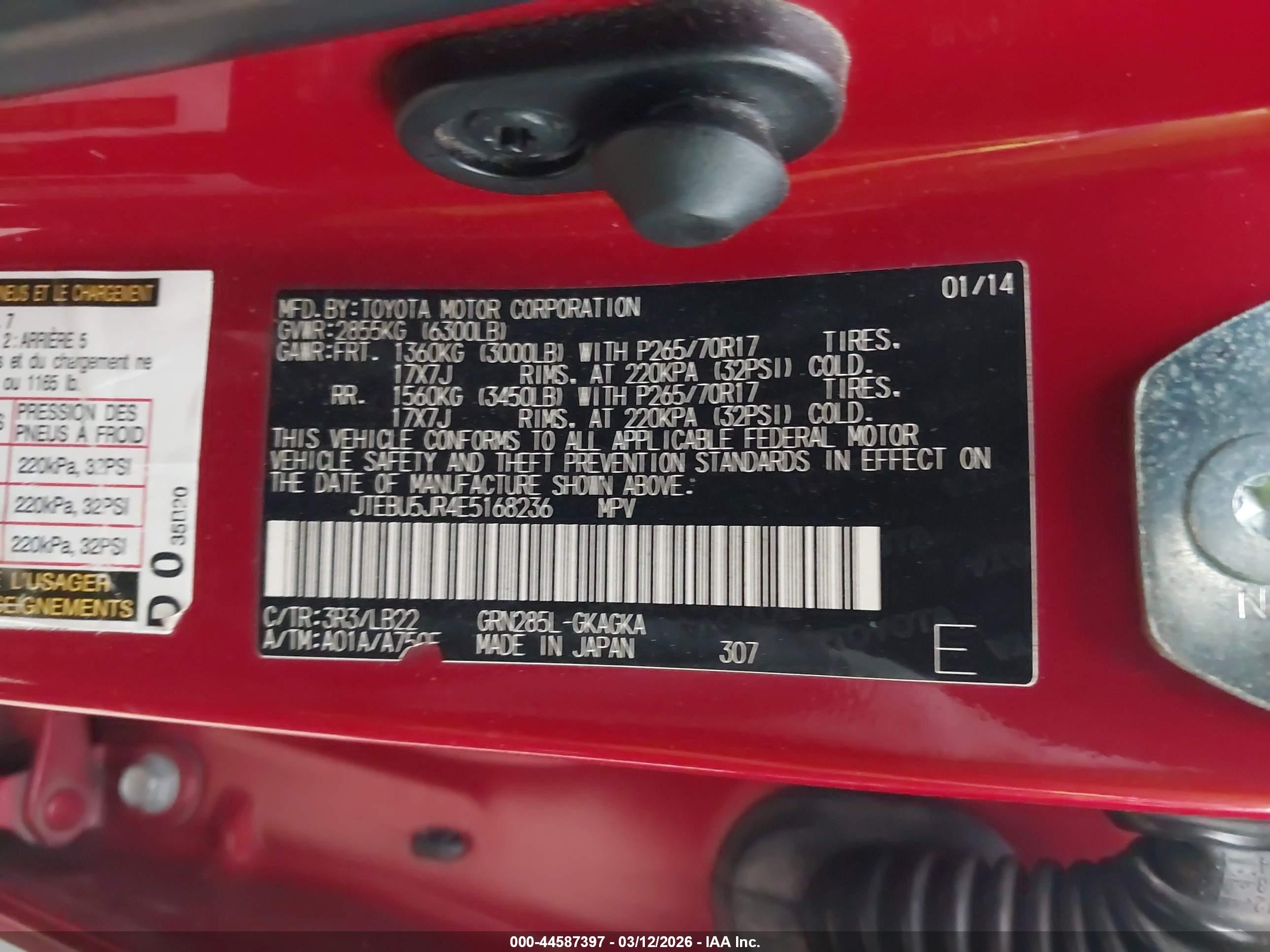 2014 Toyota 4runner Sr5 Premium Red vin: JTEBU5JR4E5168236