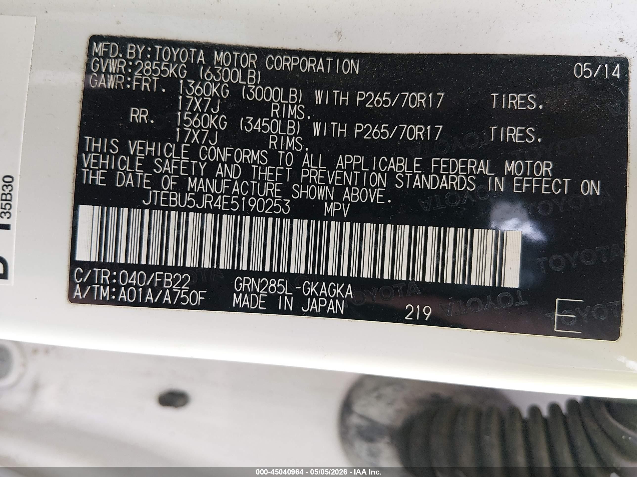 2014 Toyota 4runner Sr5 White vin: JTEBU5JR4E5190253