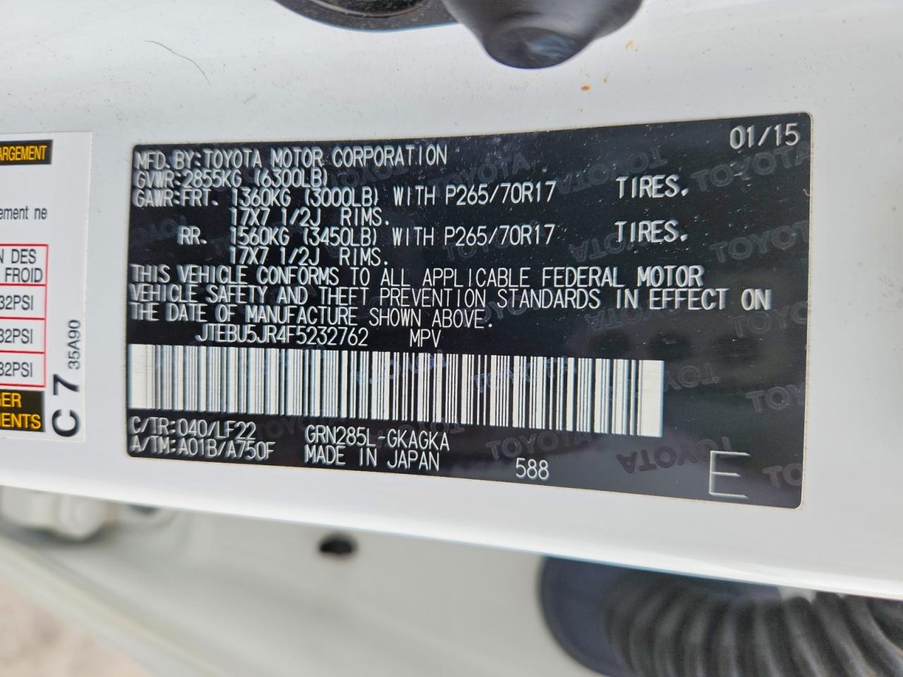 2015 Toyota 4runner White vin: JTEBU5JR4F5232762