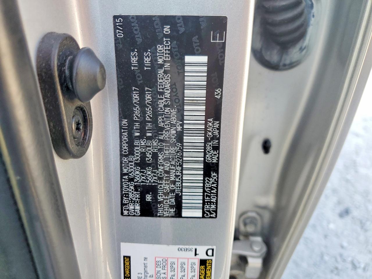 2015 Toyota 4runner Sr5 Silver vin: JTEBU5JR4F5276759