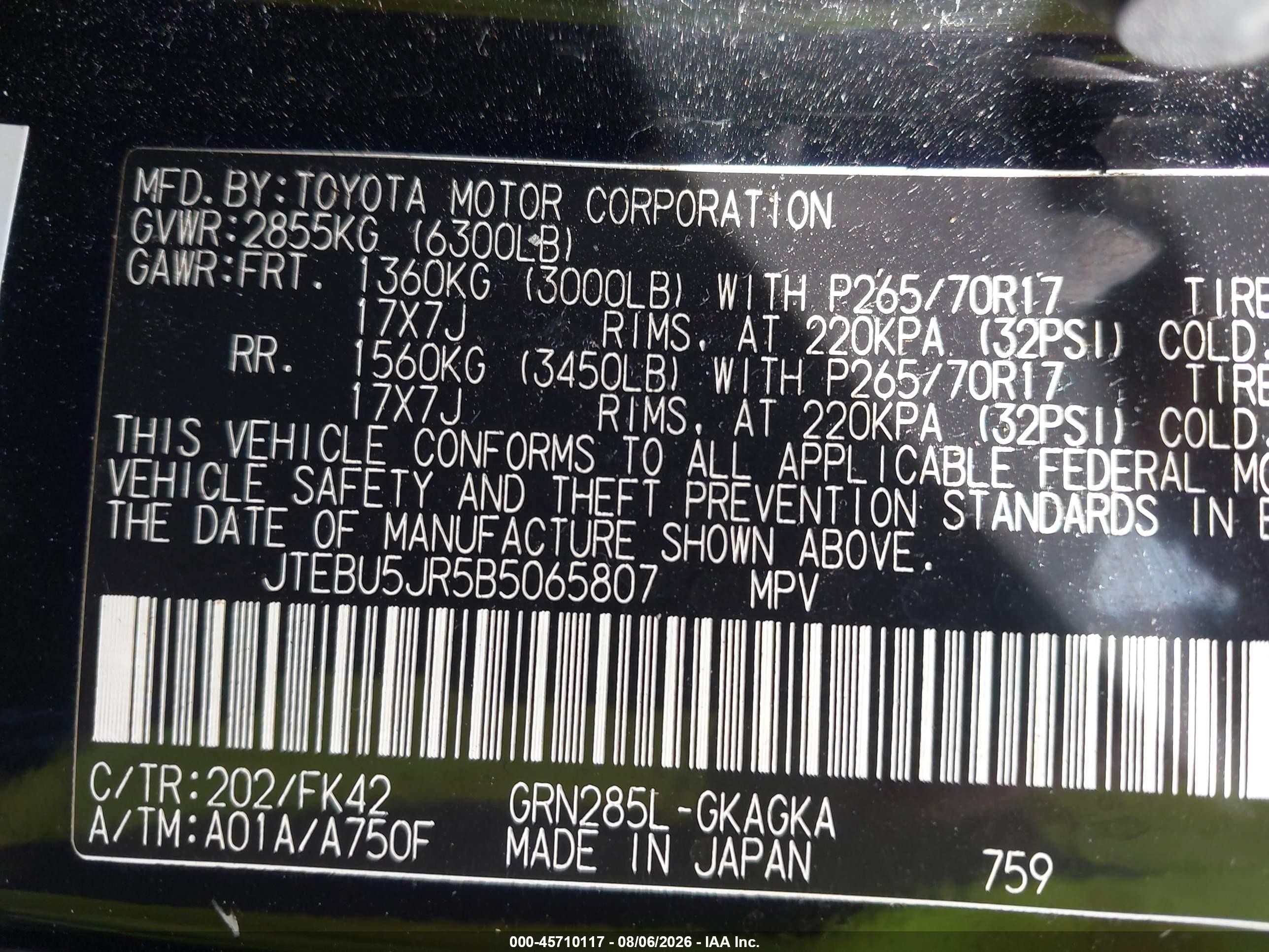 2011 Toyota 4runner Sr5 V6 Black vin: JTEBU5JR5B5065807