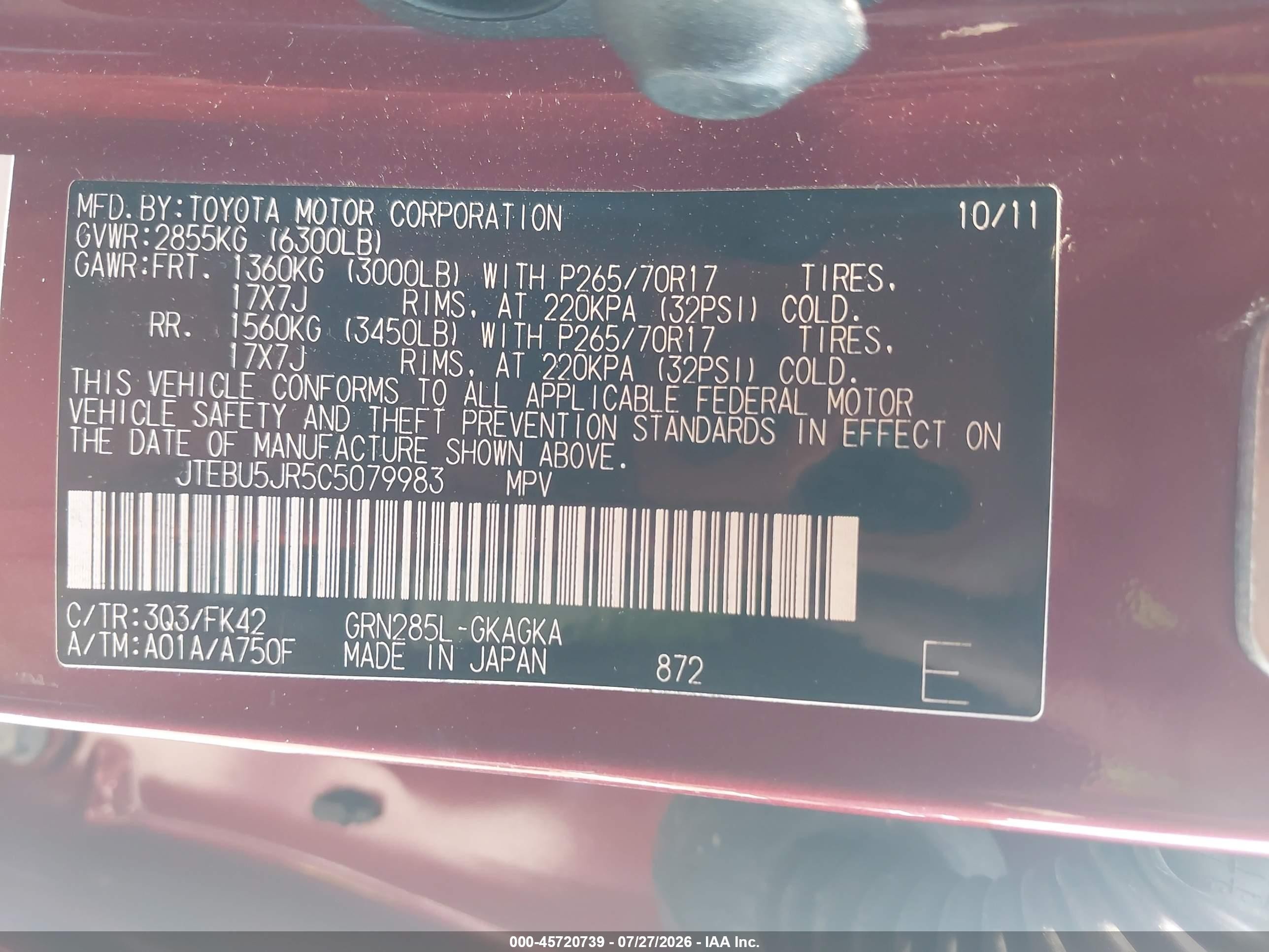 2012 Toyota 4runner Sr5 Maroon vin: JTEBU5JR5C5079983