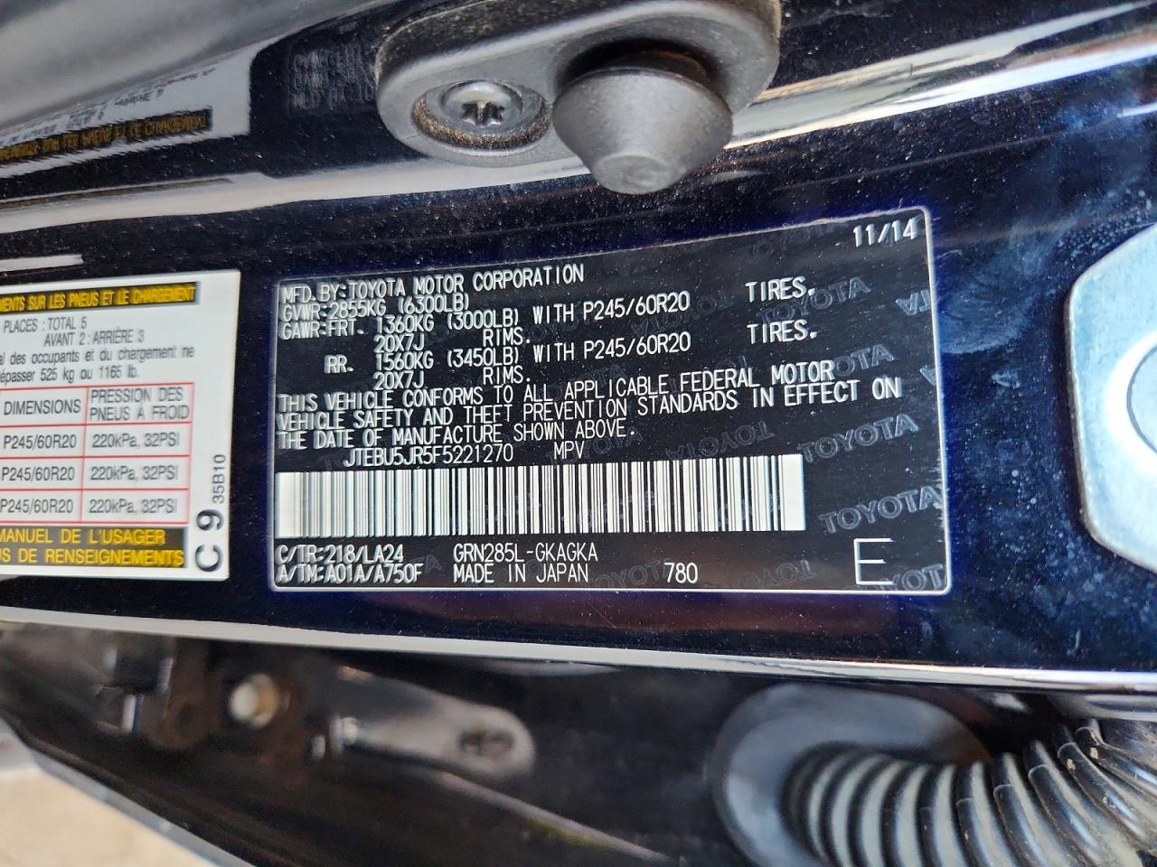 2015 Toyota 4runner Base Grade Black vin: JTEBU5JR5F5221270