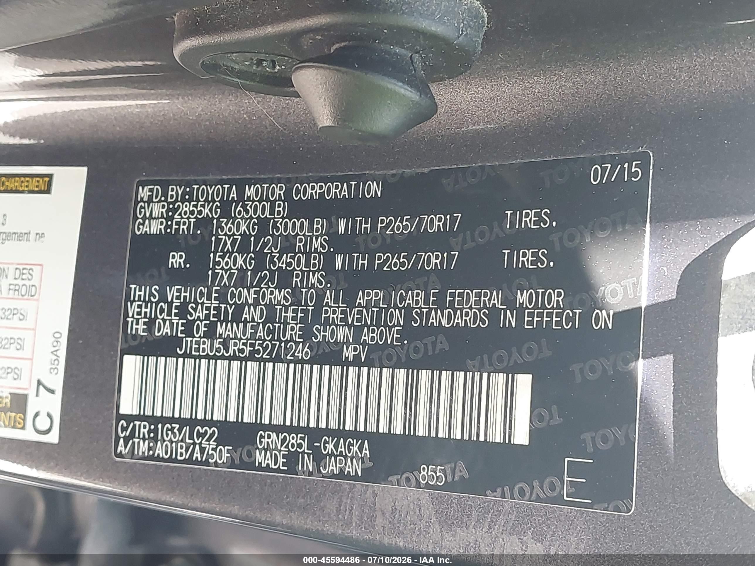 2015 Toyota 4runner Trail Premium Gray vin: JTEBU5JR5F5271246