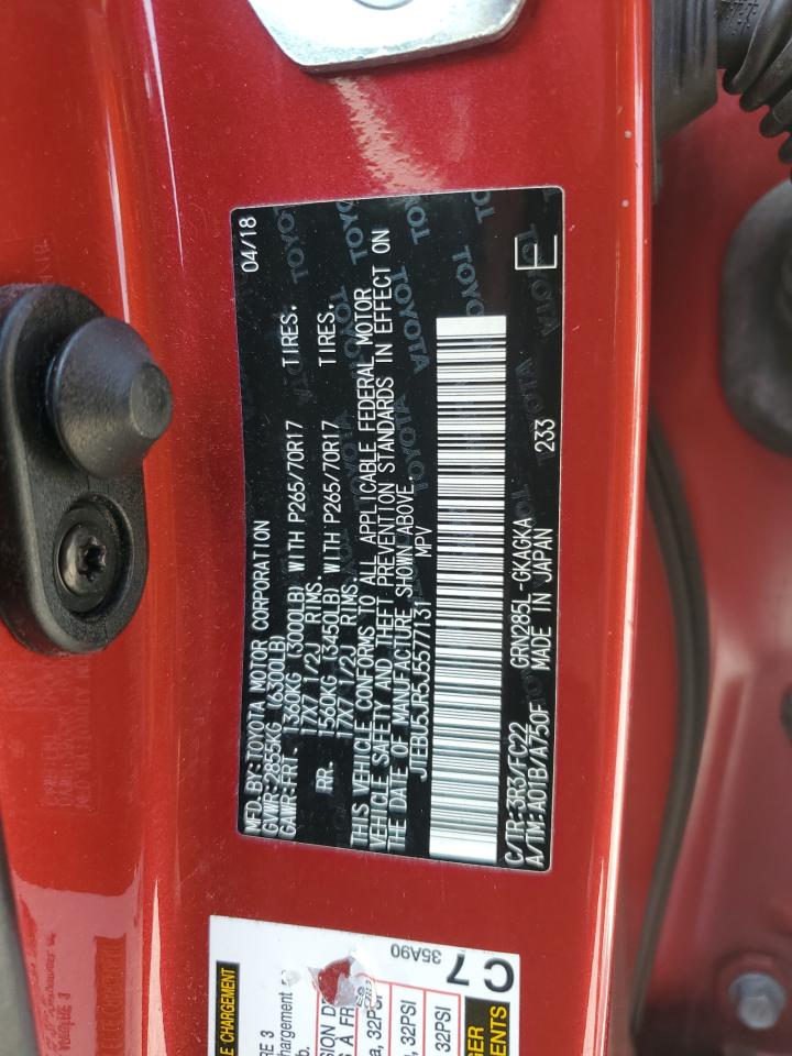 2018 Toyota 4runner Sr5/sr5 Premium Красный vin: JTEBU5JR5J5577131