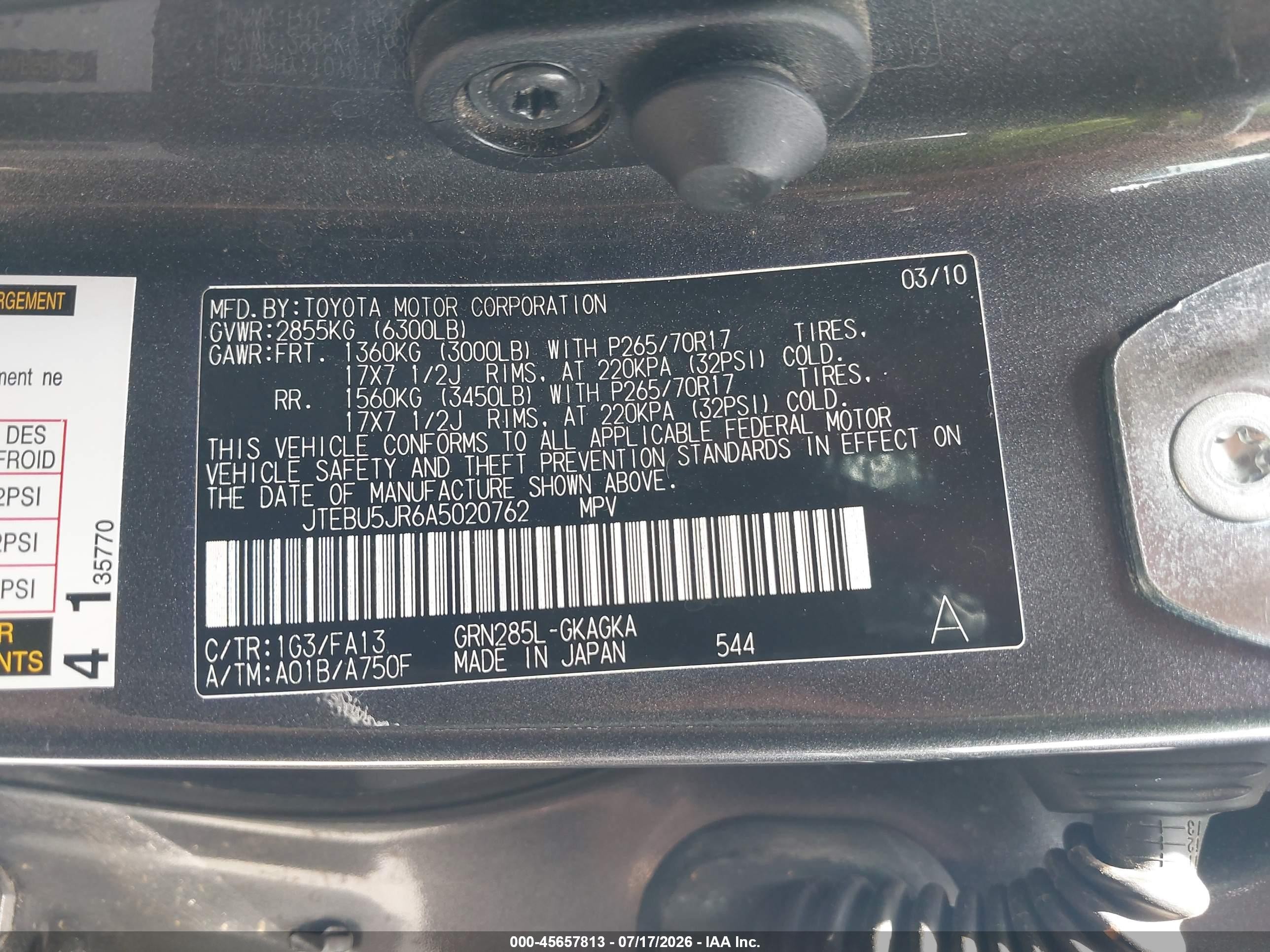 2010 Toyota 4runner Trail V6 Gray vin: JTEBU5JR6A5020762