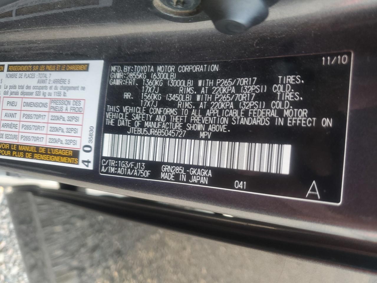 2011 Toyota 4runner Sr5 Gray vin: JTEBU5JR6B5045727