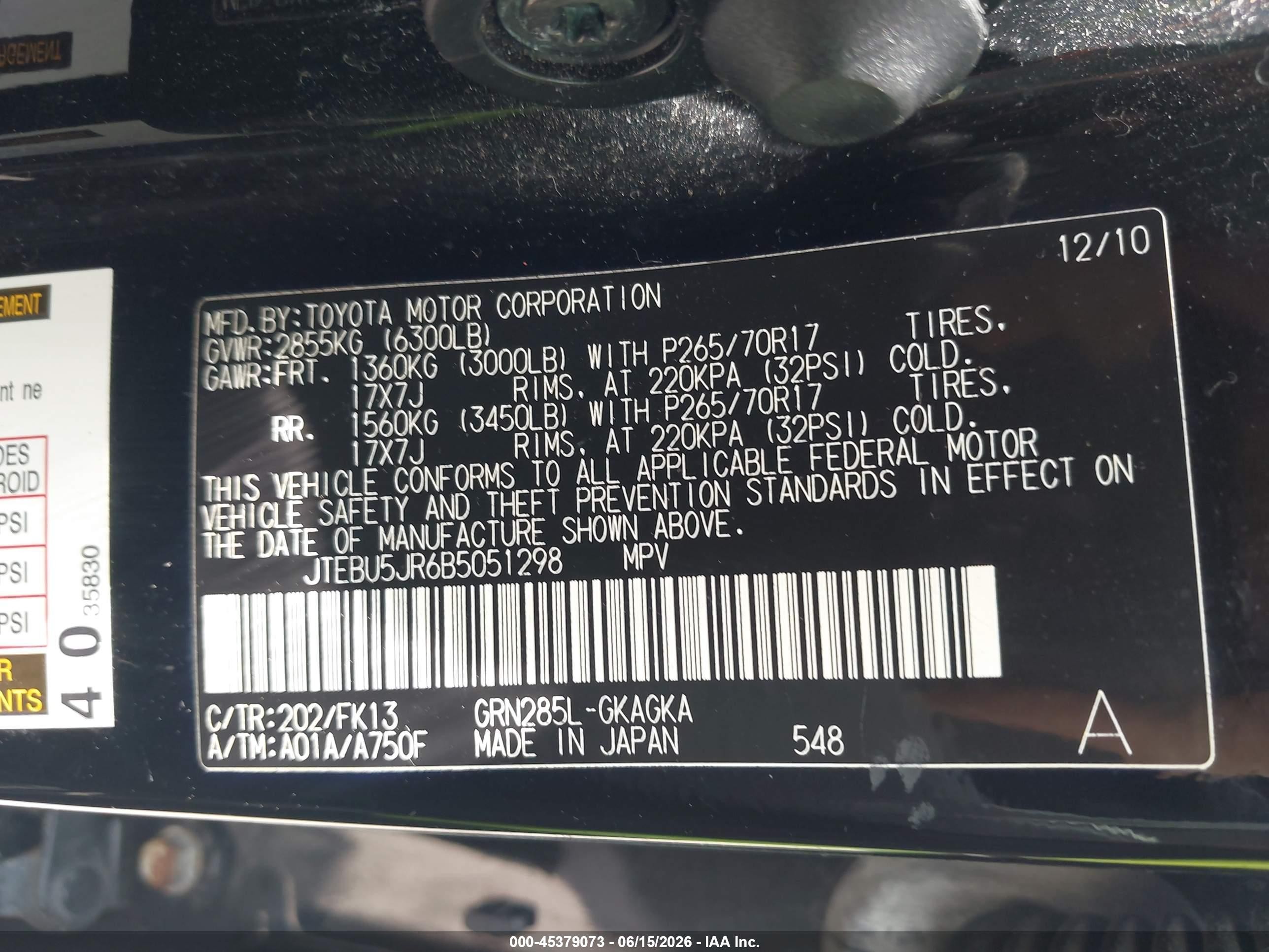 2011 Toyota 4runner Sr5 V6 Black vin: JTEBU5JR6B5051298