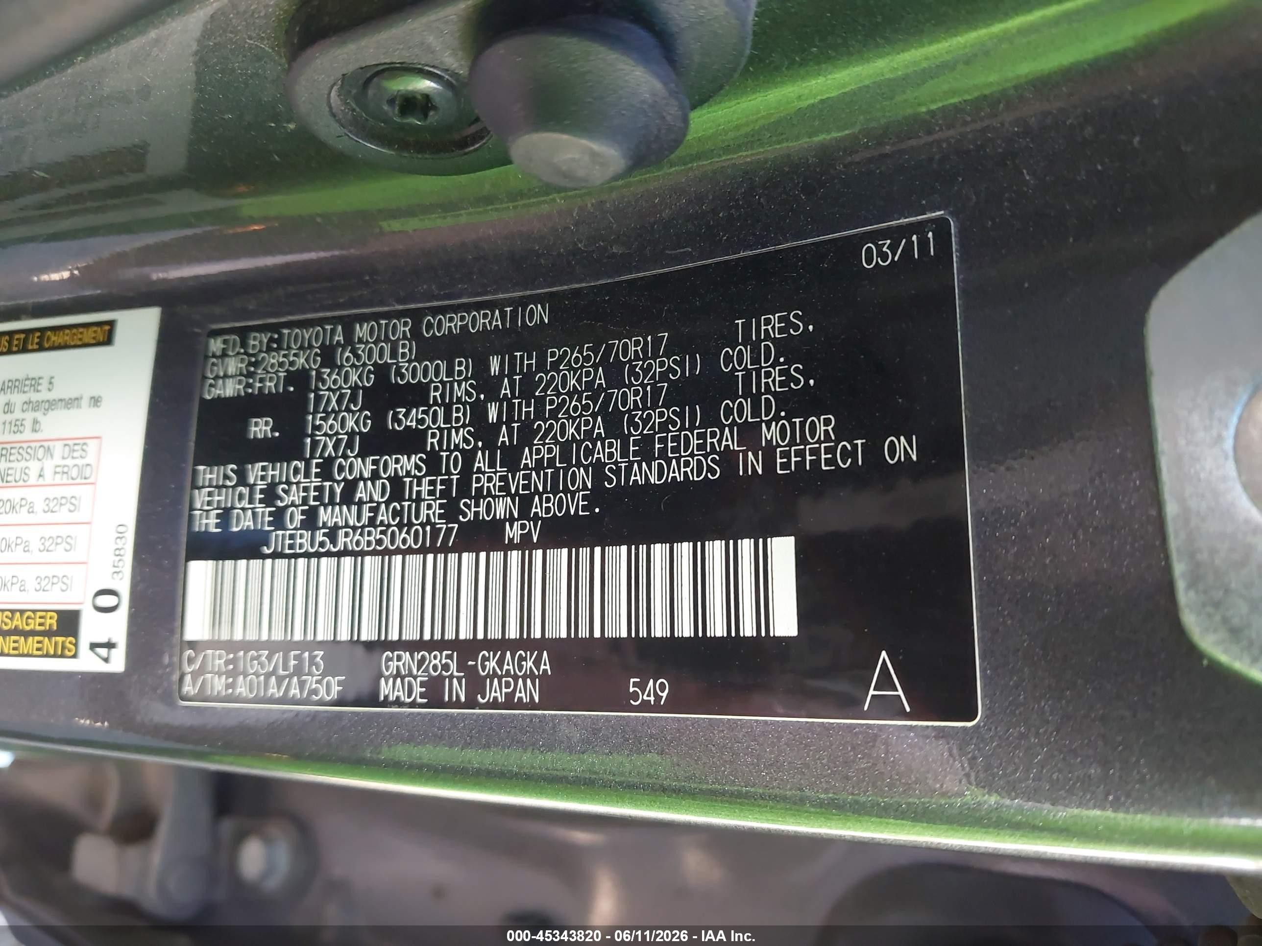2011 Toyota 4runner Sr5 V6 Gray vin: JTEBU5JR6B5060177