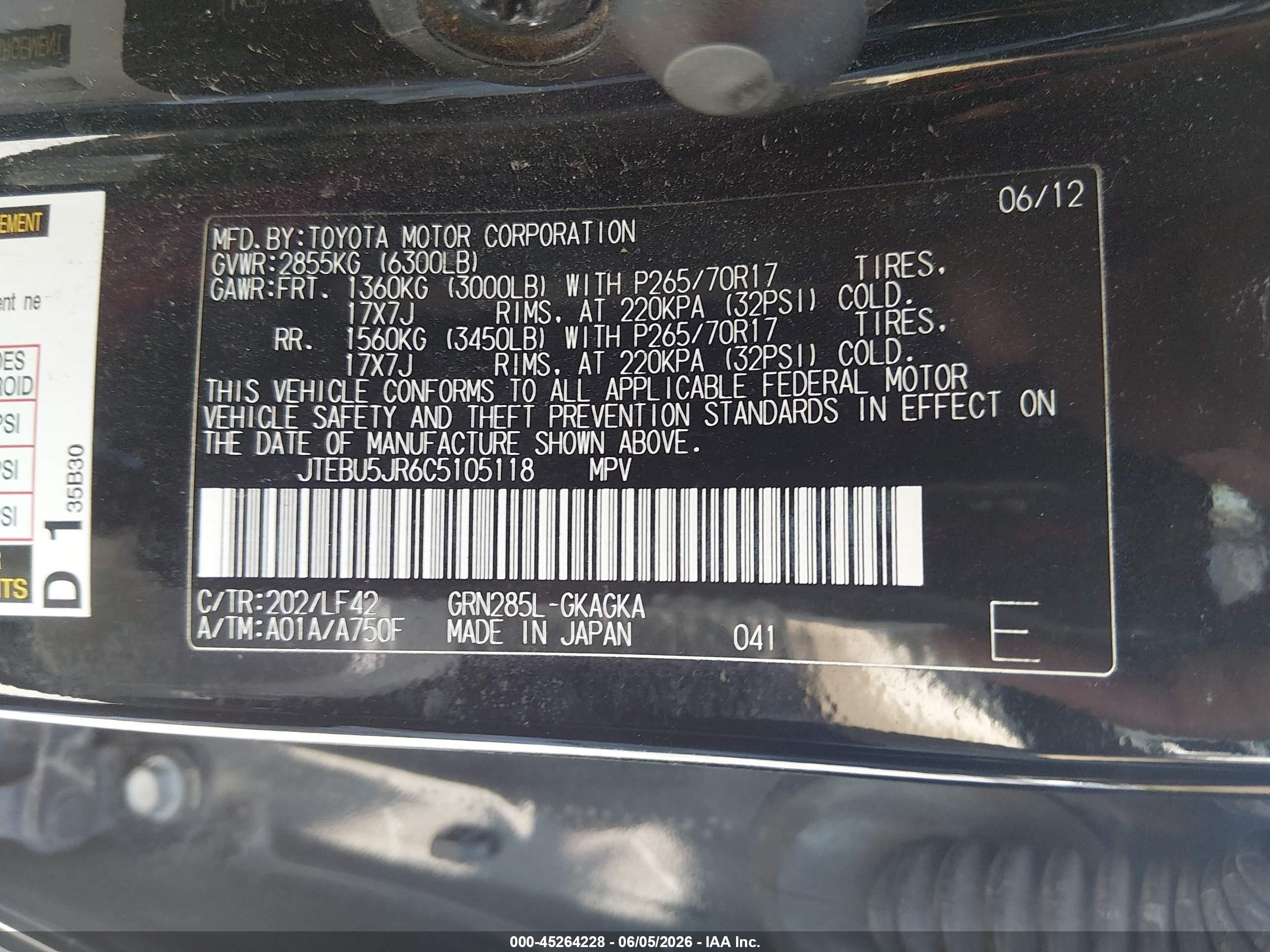 2012 Toyota 4runner Sr5 Black vin: JTEBU5JR6C5105118