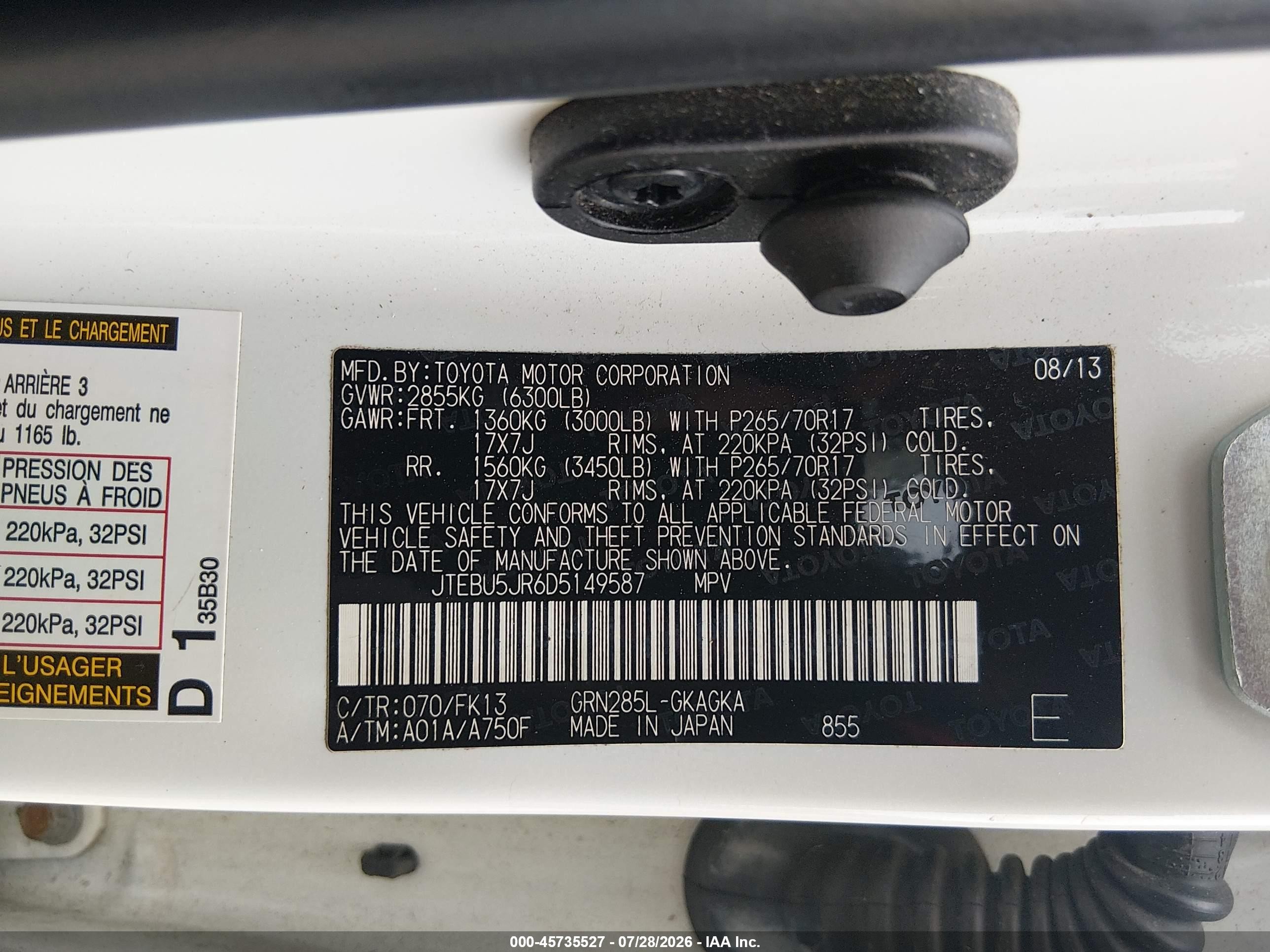 2013 Toyota 4runner Sr5 White vin: JTEBU5JR6D5149587