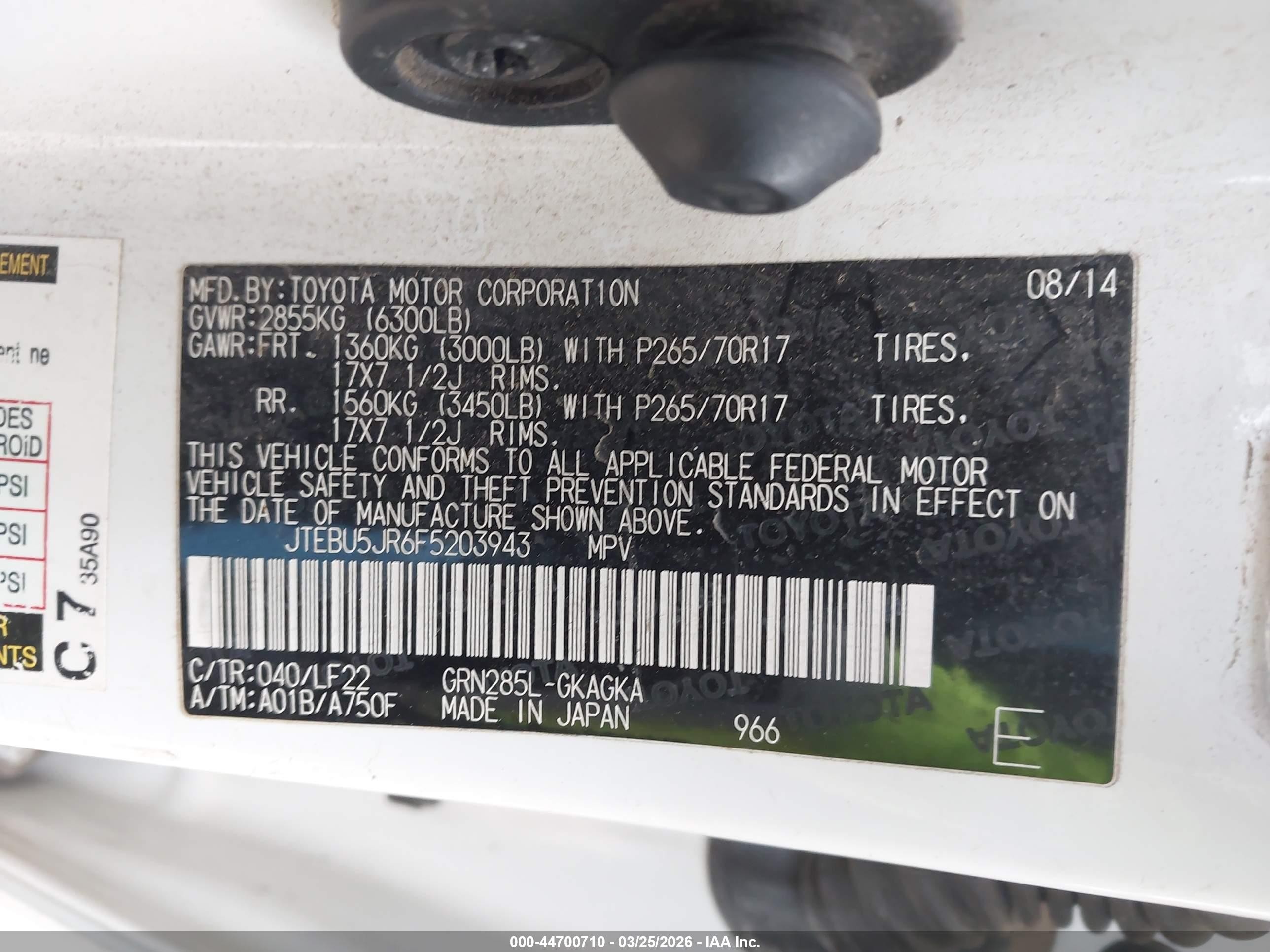 2015 Toyota 4runner Trd Pro White vin: JTEBU5JR6F5203943