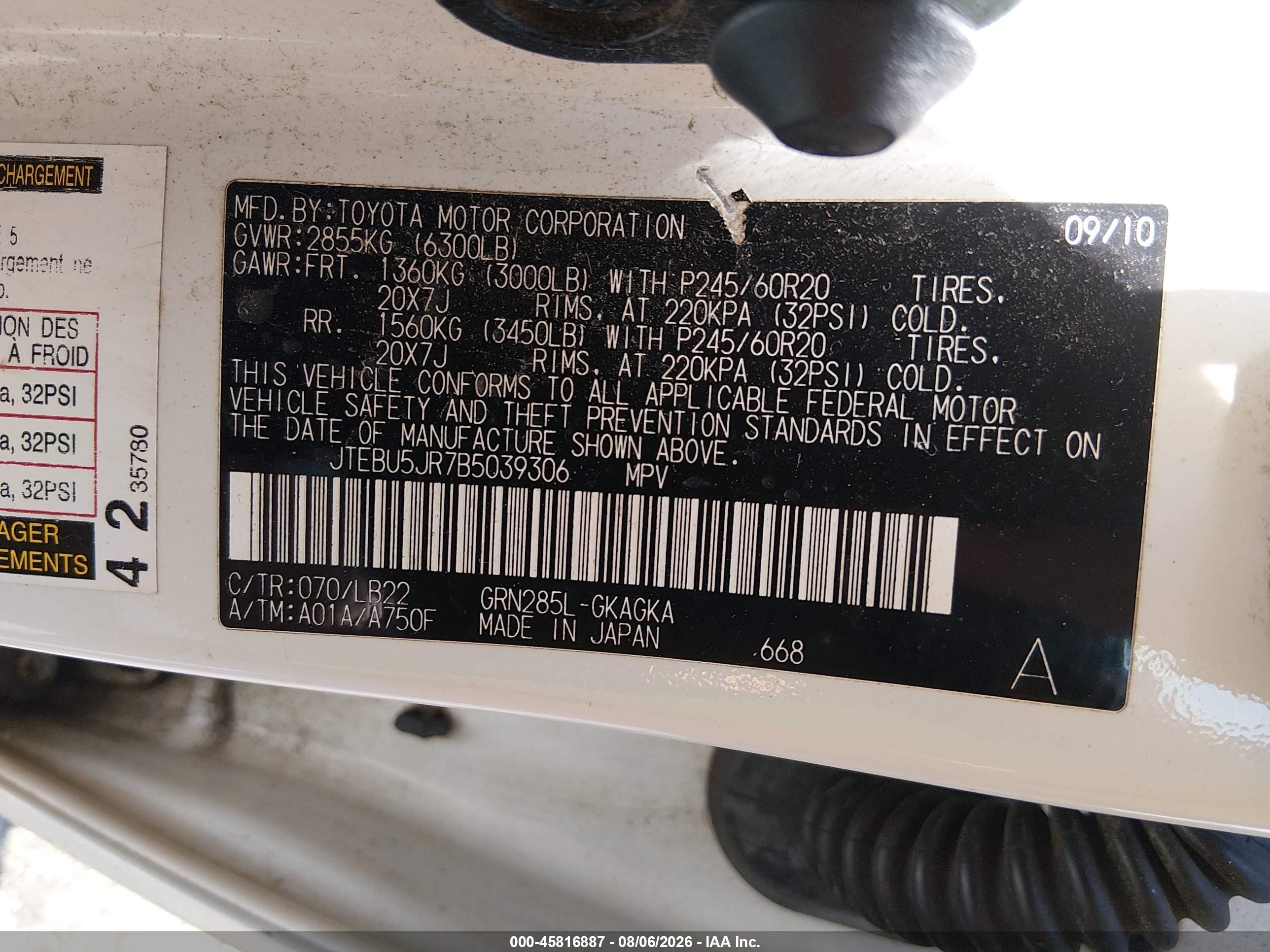 2011 Toyota 4runner Limited V6 White vin: JTEBU5JR7B5039306