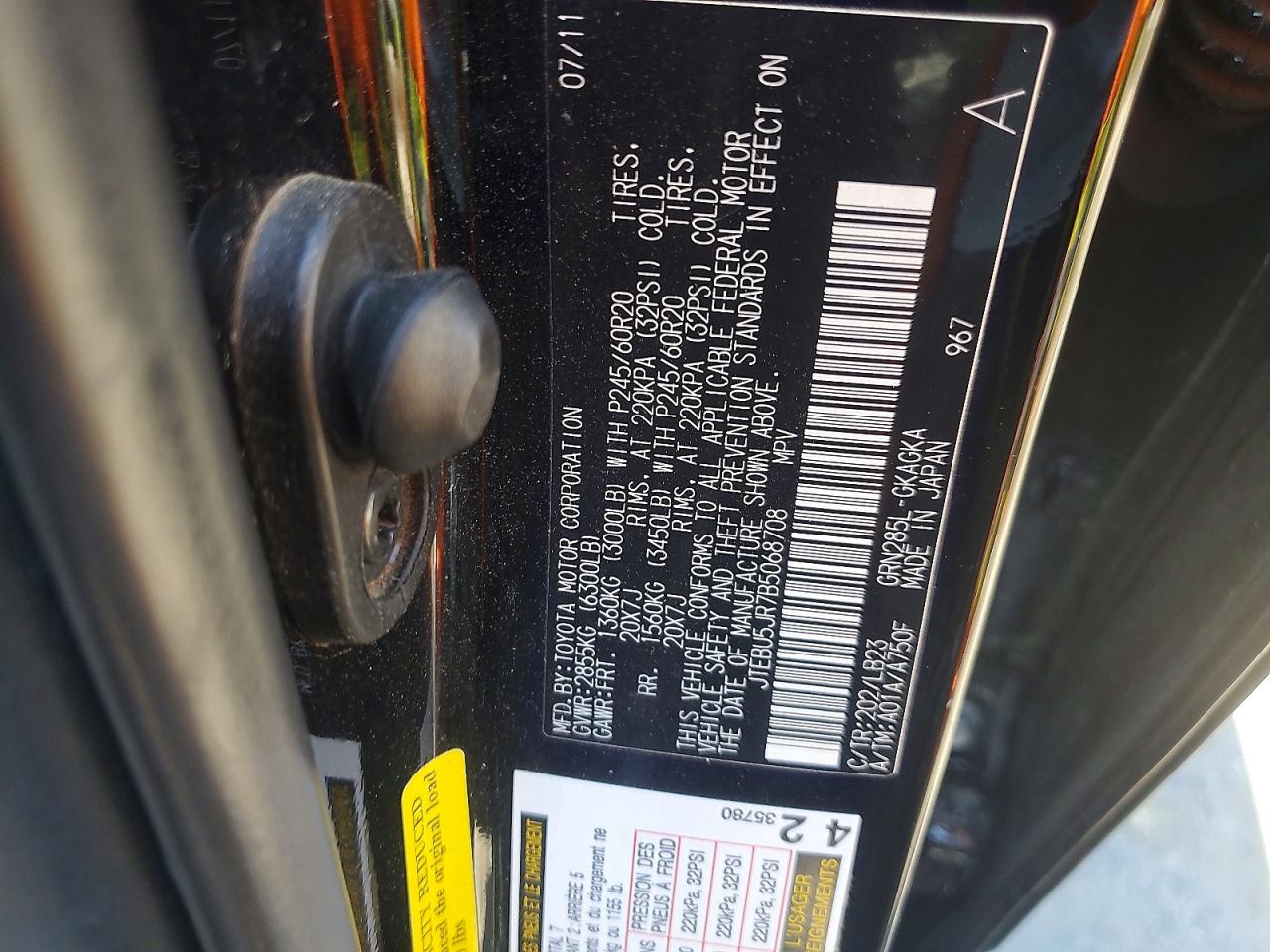 2011 Toyota 4runner Limited Black vin: JTEBU5JR7B5068708