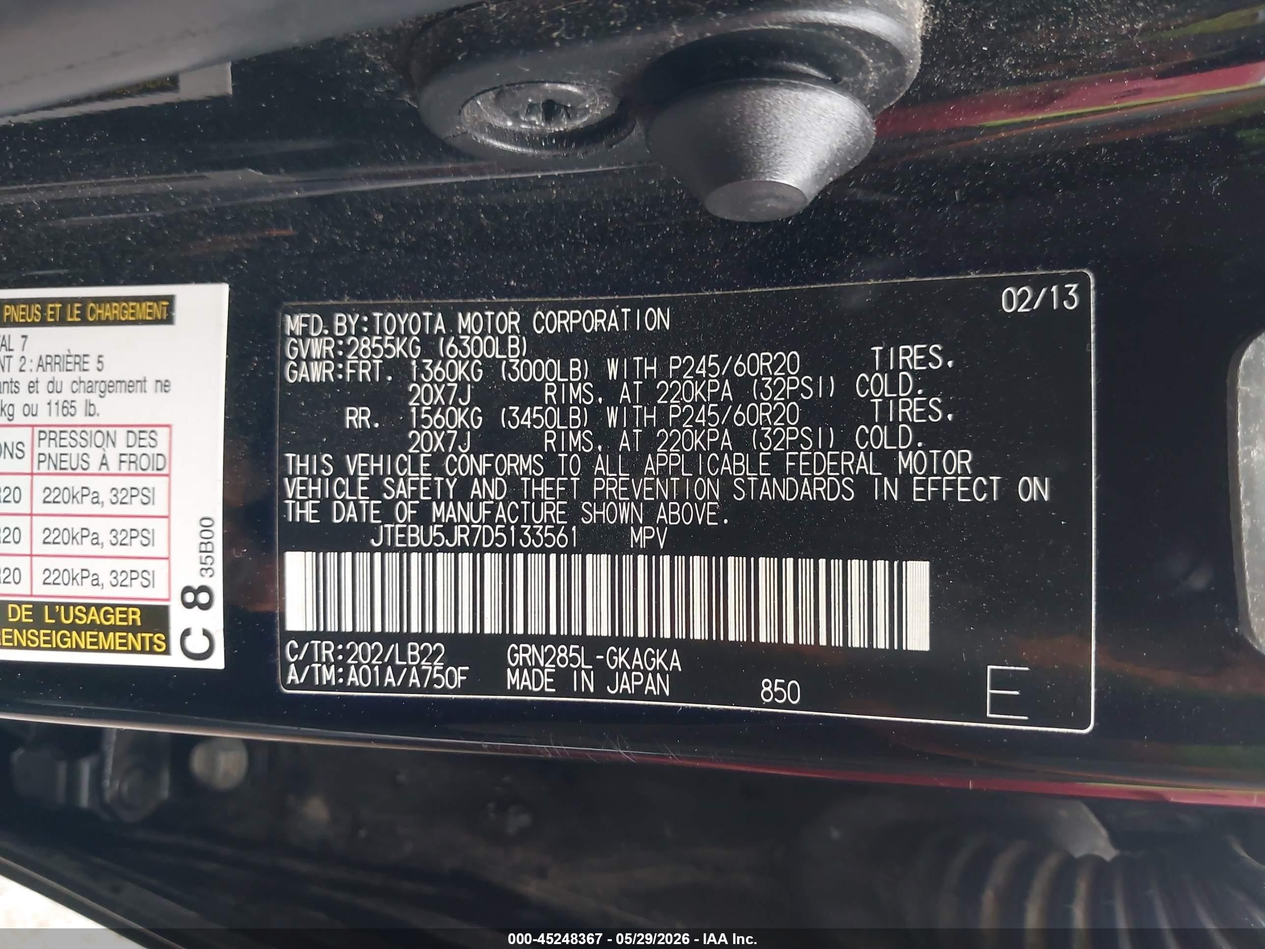 2013 Toyota 4runner Limited Black vin: JTEBU5JR7D5133561