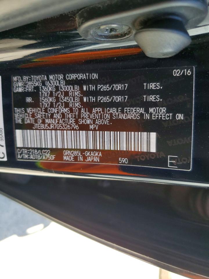 2016 Toyota 4runner Trail Premium Черный vin: JTEBU5JR7G5326796