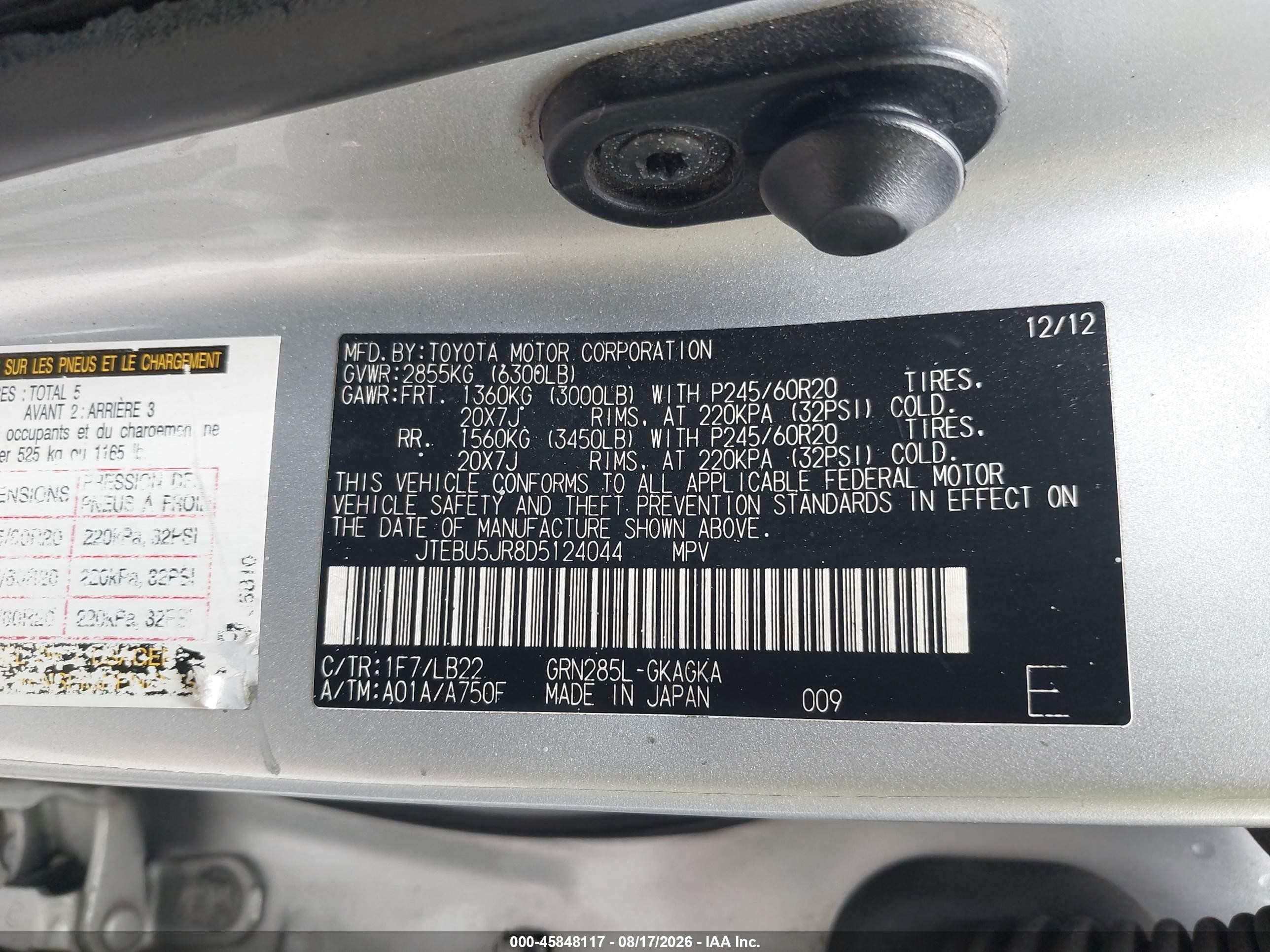 2013 Toyota 4runner Limited Silver vin: JTEBU5JR8D5124044