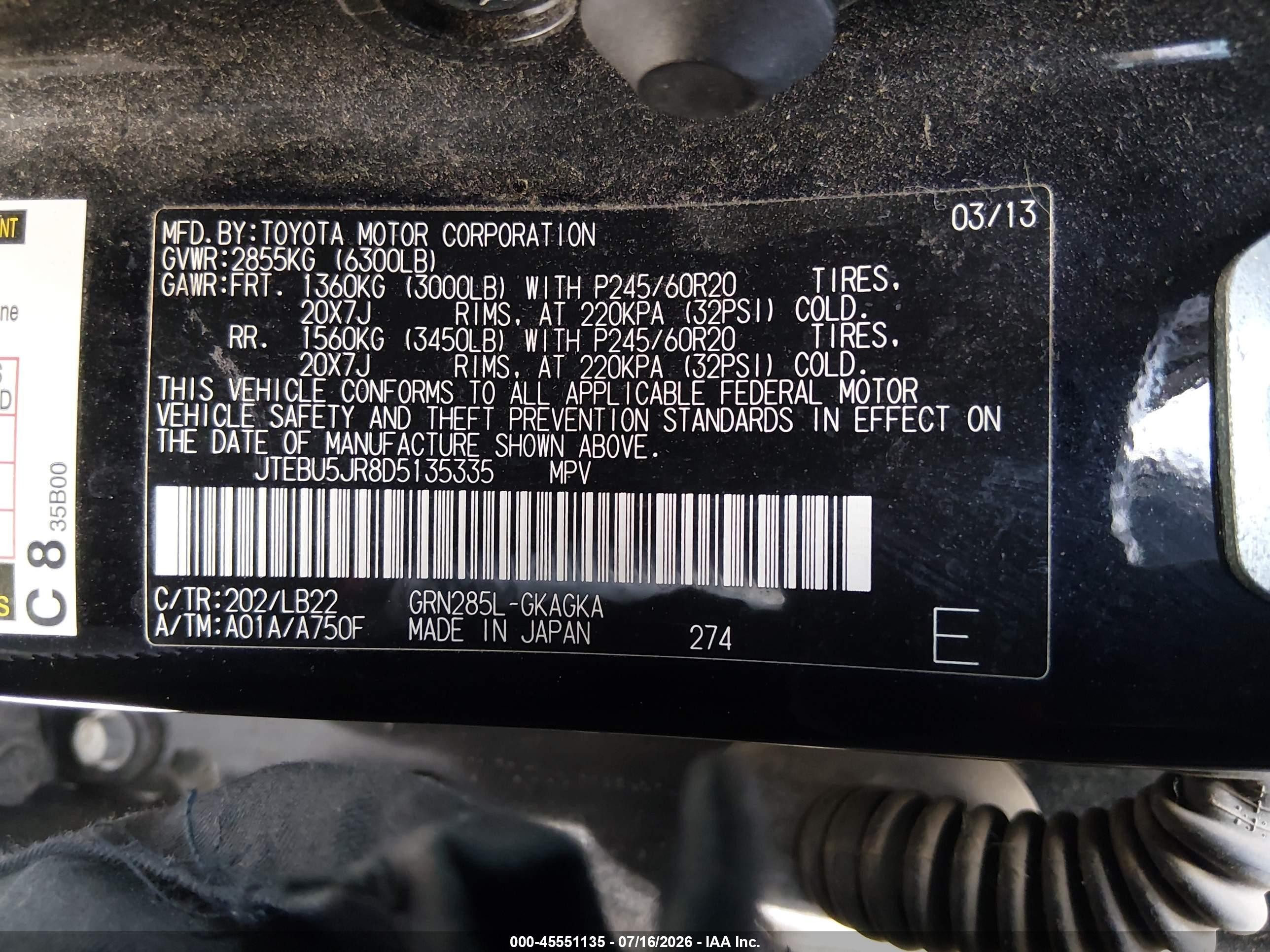 2013 Toyota 4runner Limited Black vin: JTEBU5JR8D5135335