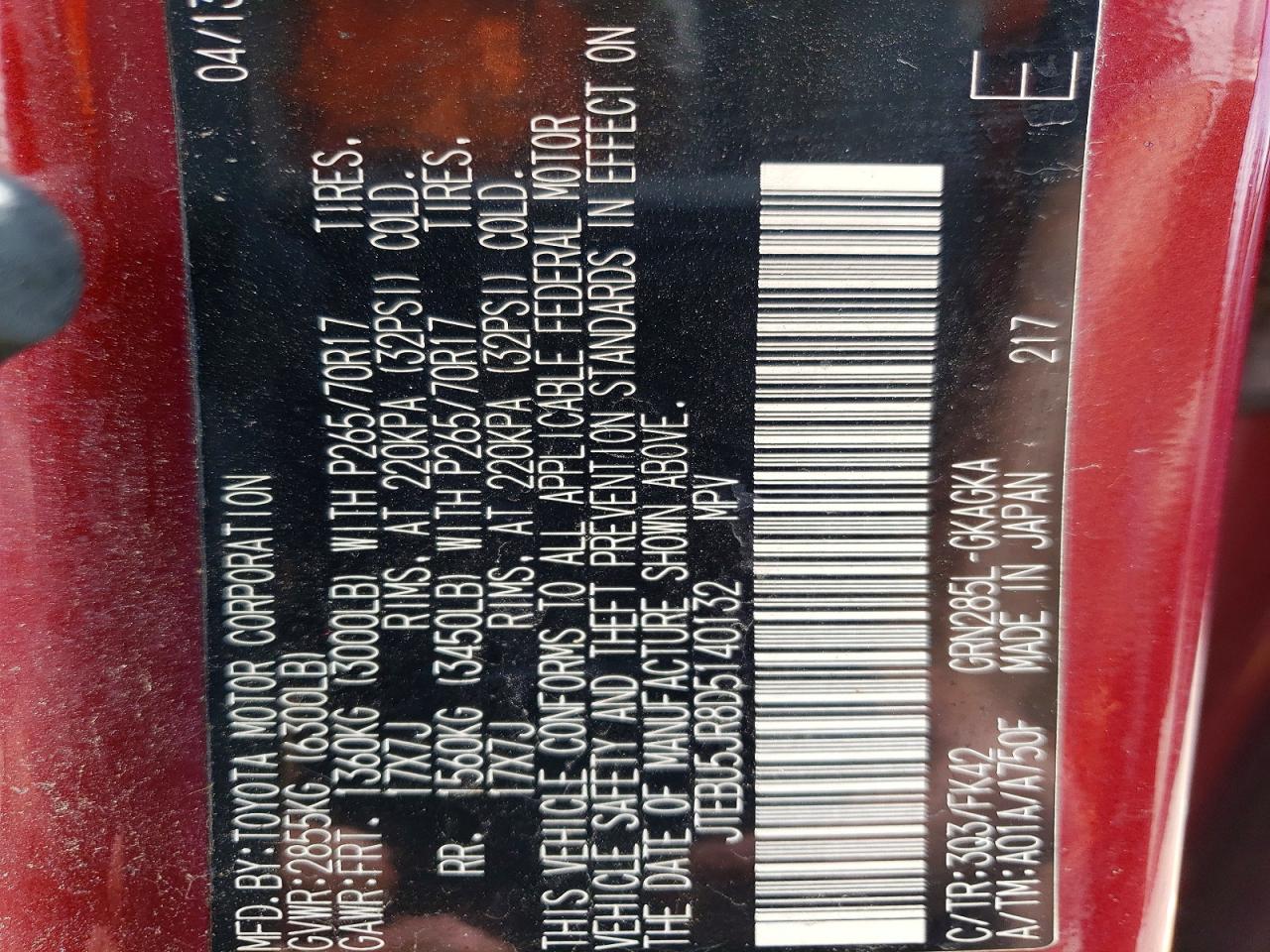 2013 Toyota 4runner Sr5 Burgundy vin: JTEBU5JR8D5140132