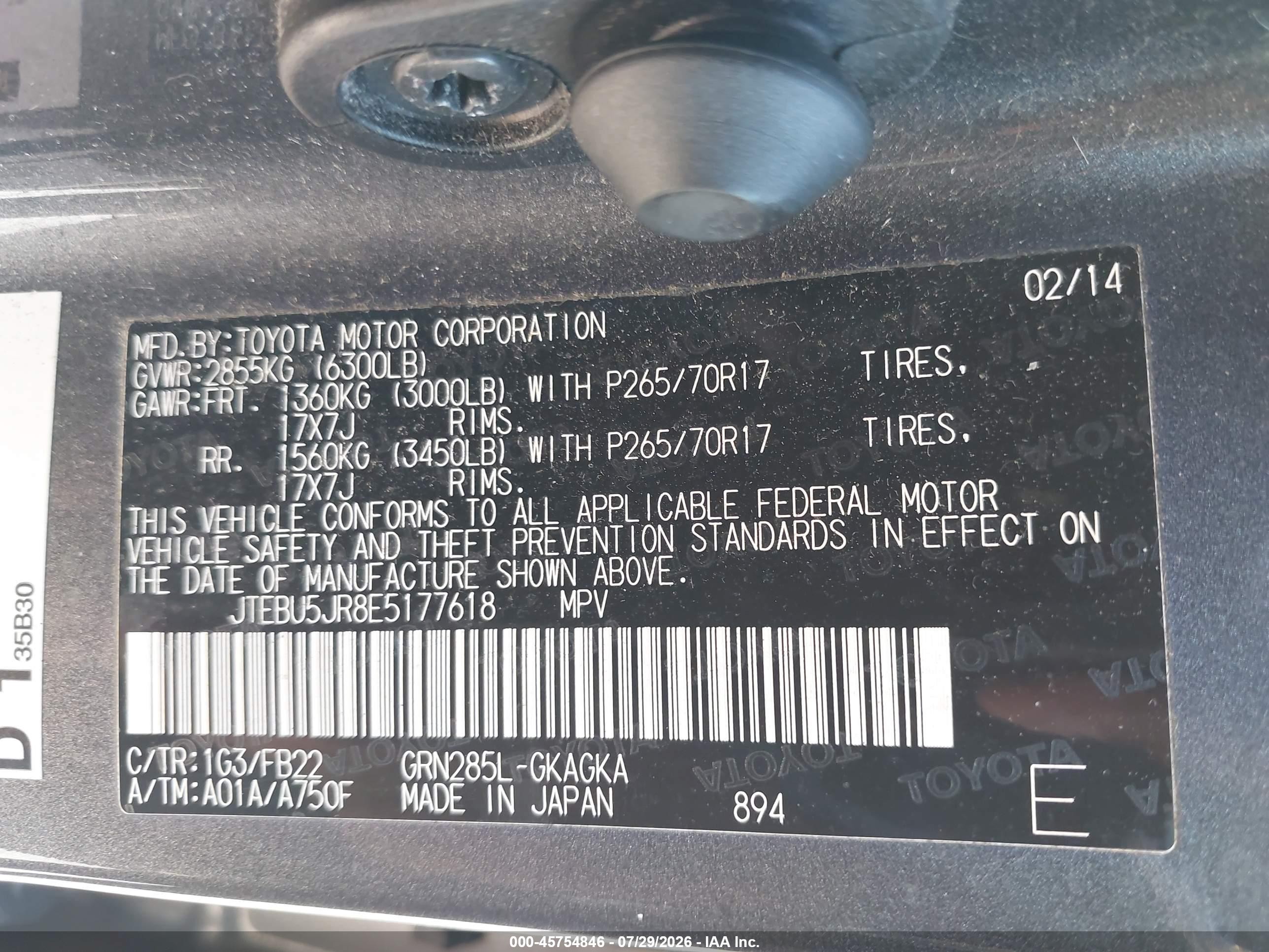 2014 Toyota 4runner Sr5 Gray vin: JTEBU5JR8E5177618