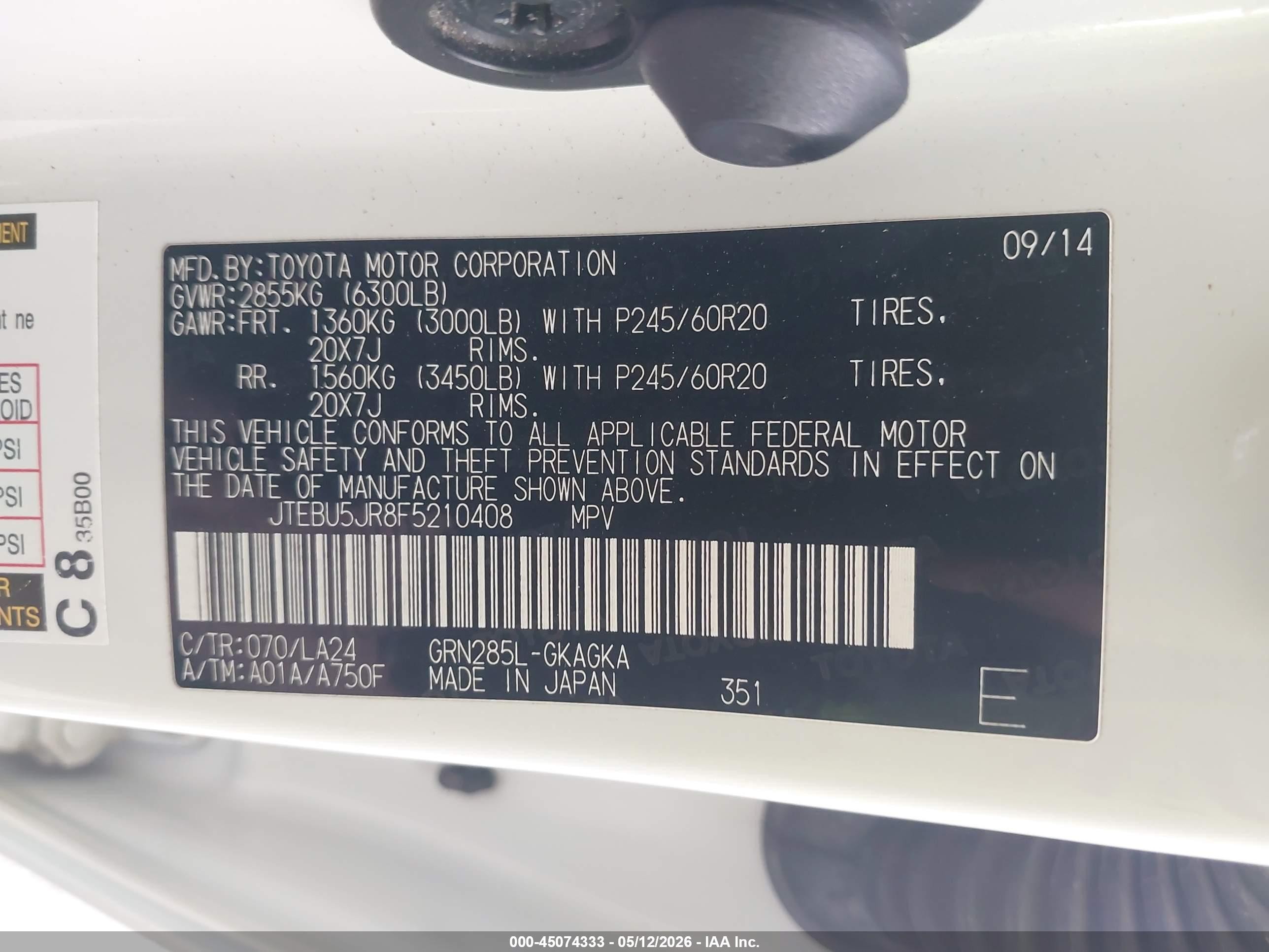 2015 Toyota 4runner Limited White vin: JTEBU5JR8F5210408