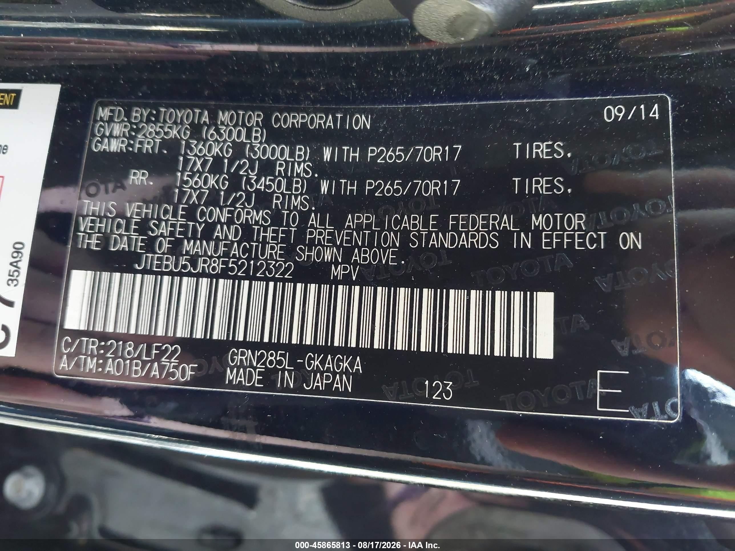 2015 Toyota 4runner Trd Pro Черный vin: JTEBU5JR8F5212322