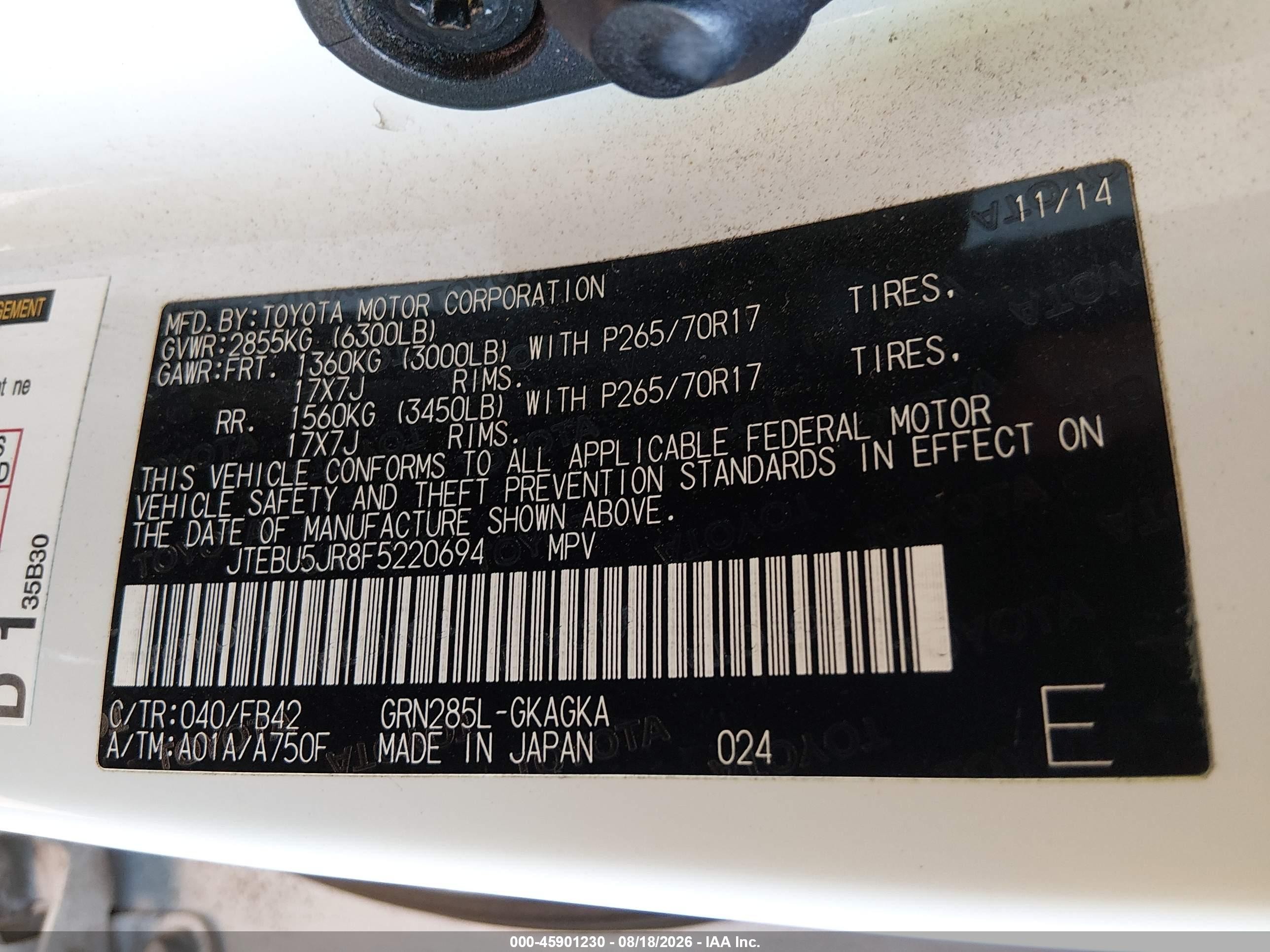 2015 Toyota 4runner Sr5 White vin: JTEBU5JR8F5220694