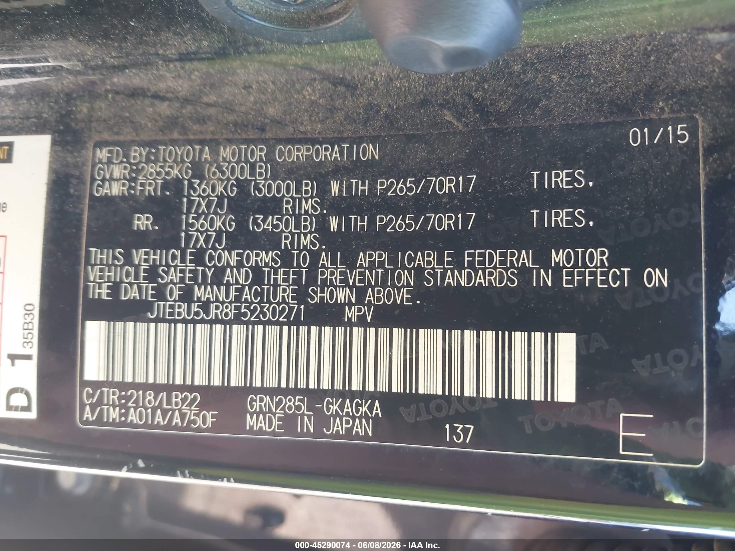 2015 Toyota 4runner Sr5 Premium Black vin: JTEBU5JR8F5230271