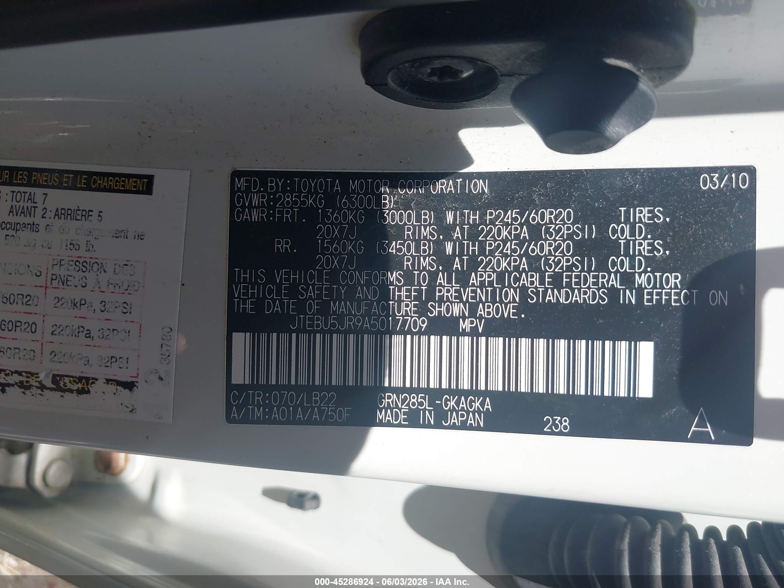 2010 Toyota 4runner Limited V6 White vin: JTEBU5JR9A5017709
