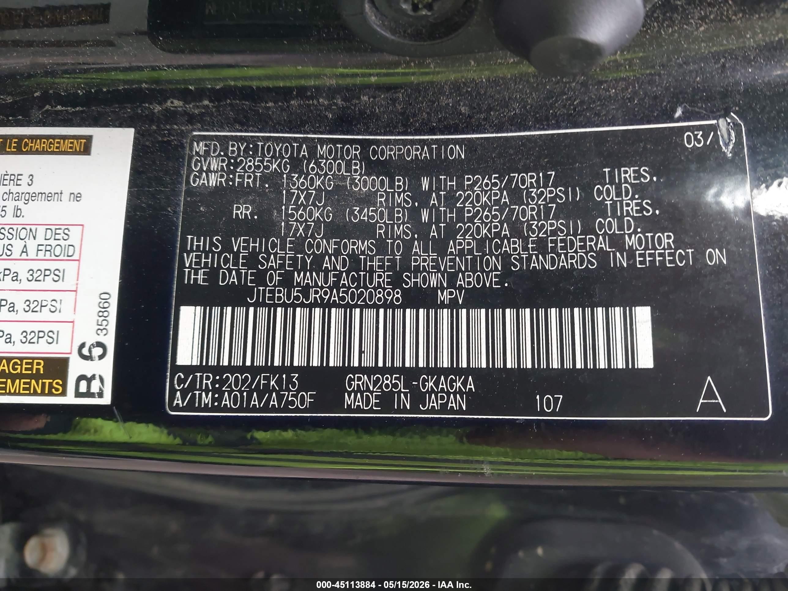 2010 Toyota 4runner Sr5 V6 Black vin: JTEBU5JR9A5020898