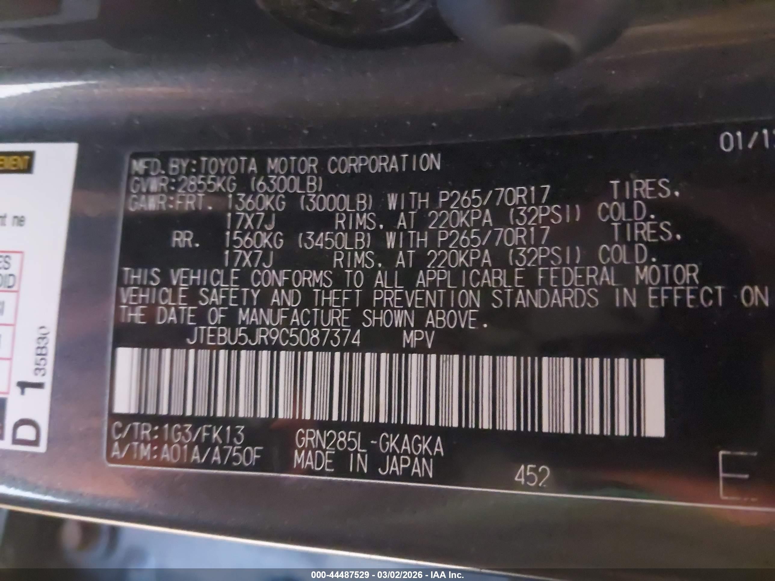 2012 Toyota 4runner Sr5 Gray vin: JTEBU5JR9C5087374