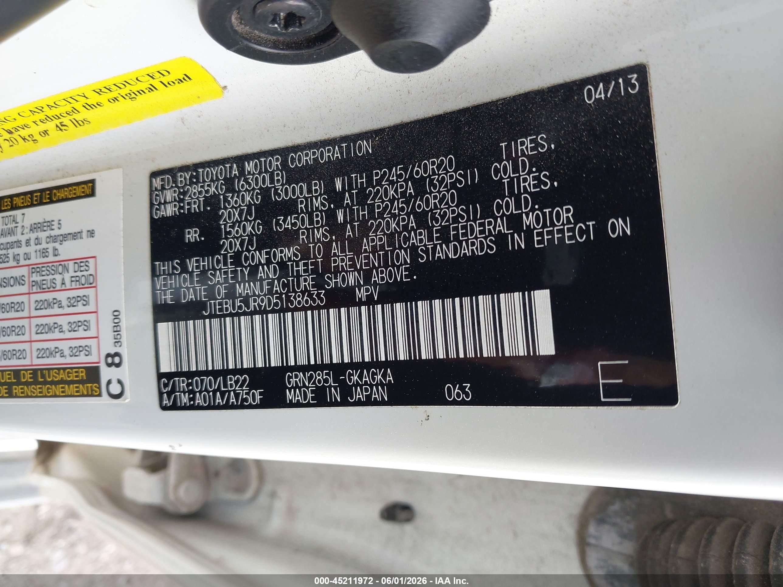 2013 Toyota 4runner Limited White vin: JTEBU5JR9D5138633