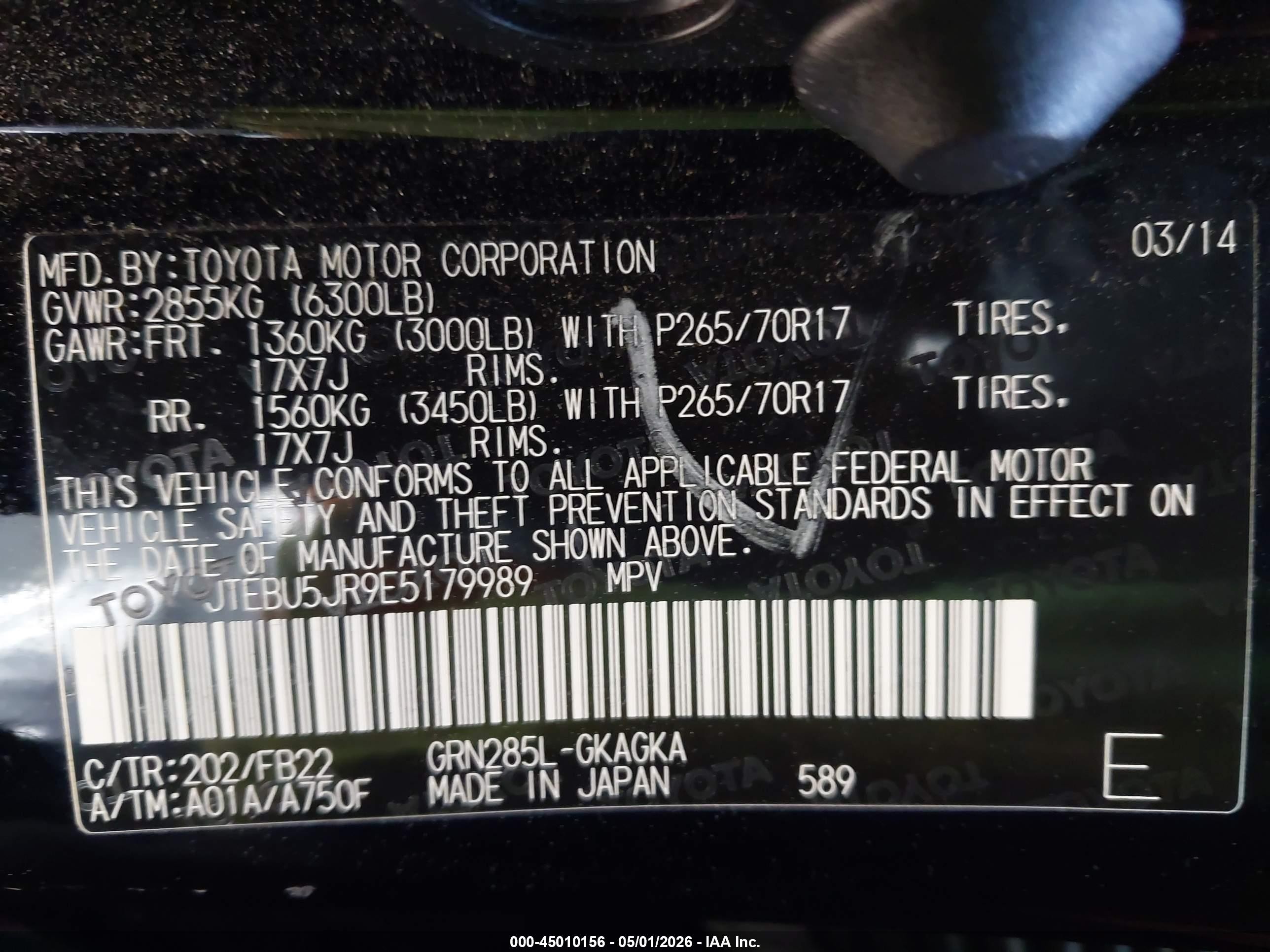 2014 Toyota 4runner Limited/sr5/sr5 Premium/trail/trail Premium Черный vin: JTEBU5JR9E5179989