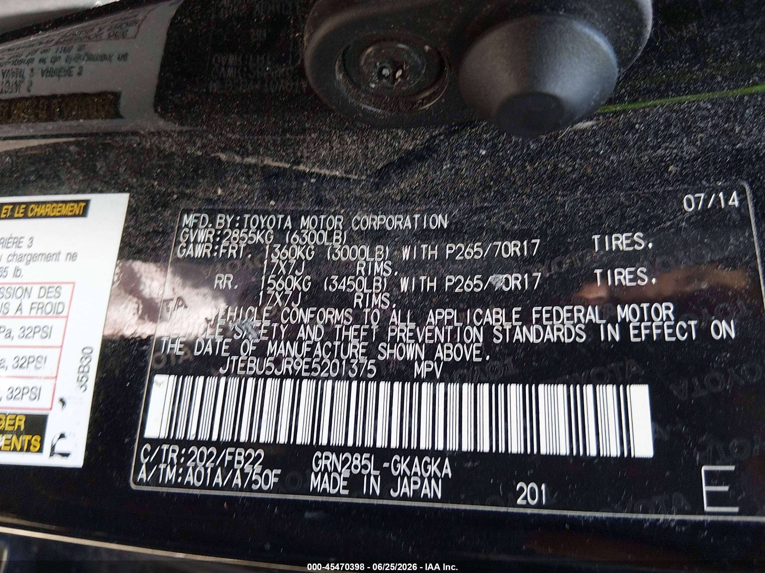 2014 Toyota 4runner Sr5 Black vin: JTEBU5JR9E5201375