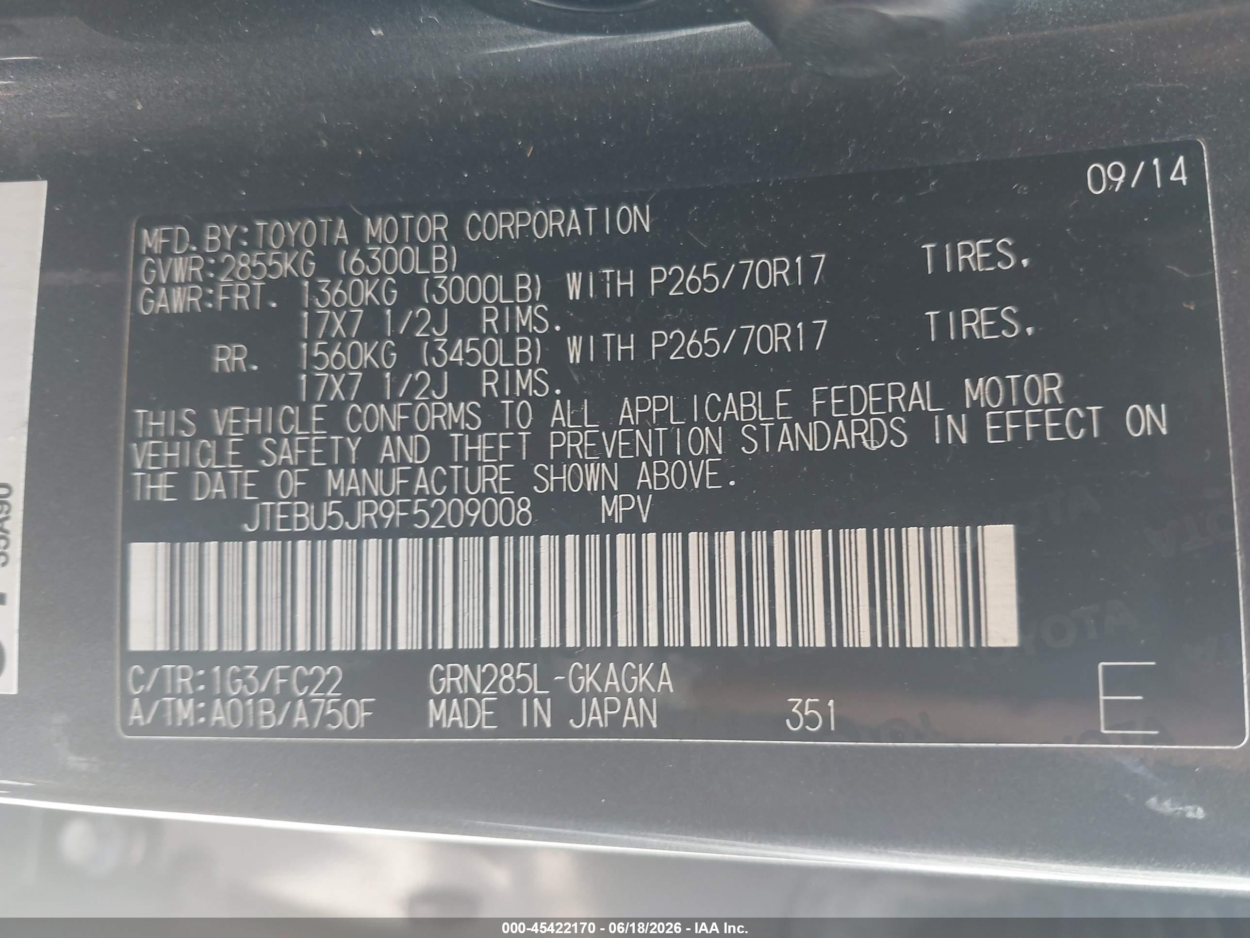 2015 Toyota 4runner Trail Gray vin: JTEBU5JR9F5209008