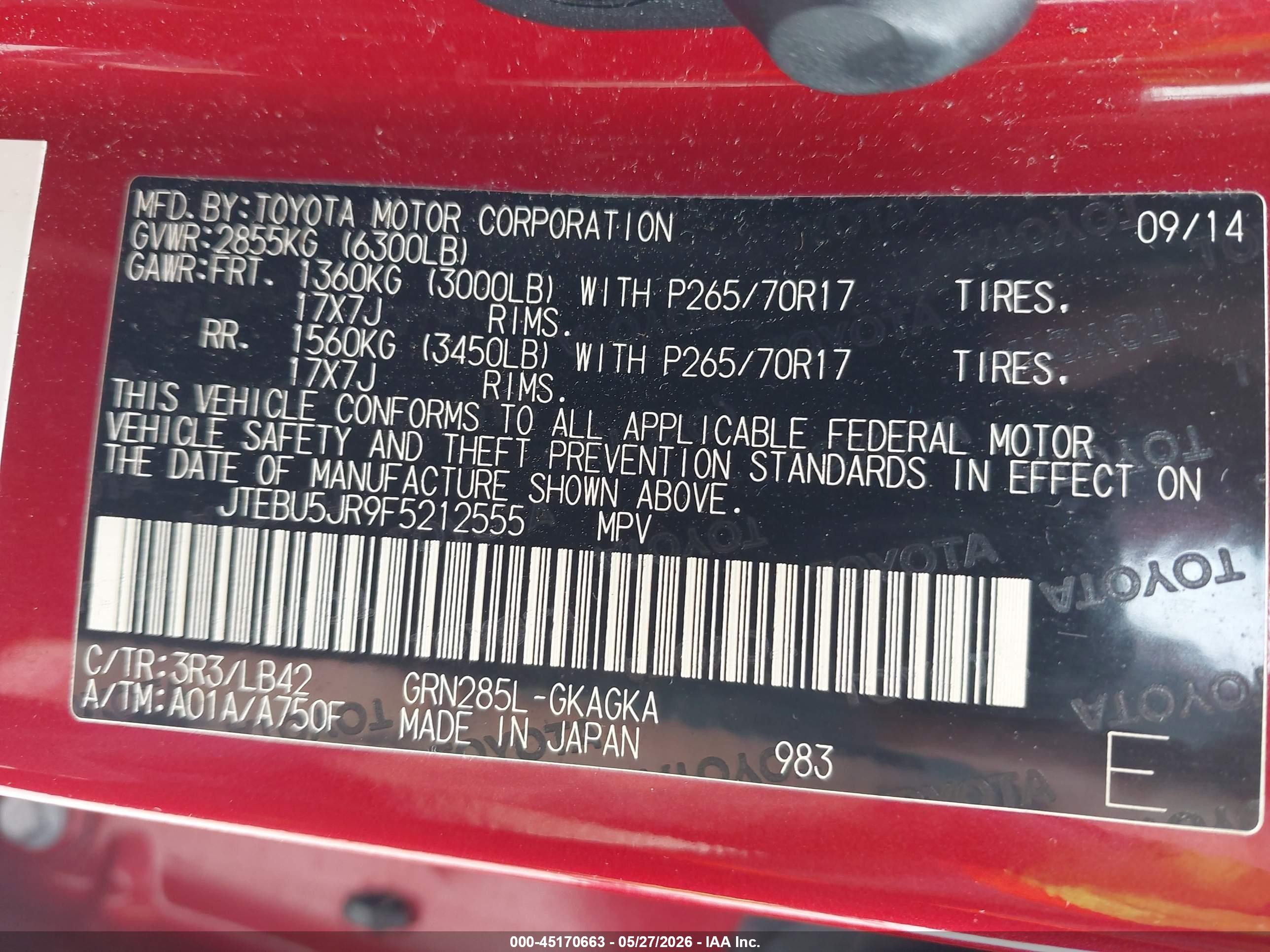 2015 Toyota 4runner Sr5 Premium Red vin: JTEBU5JR9F5212555