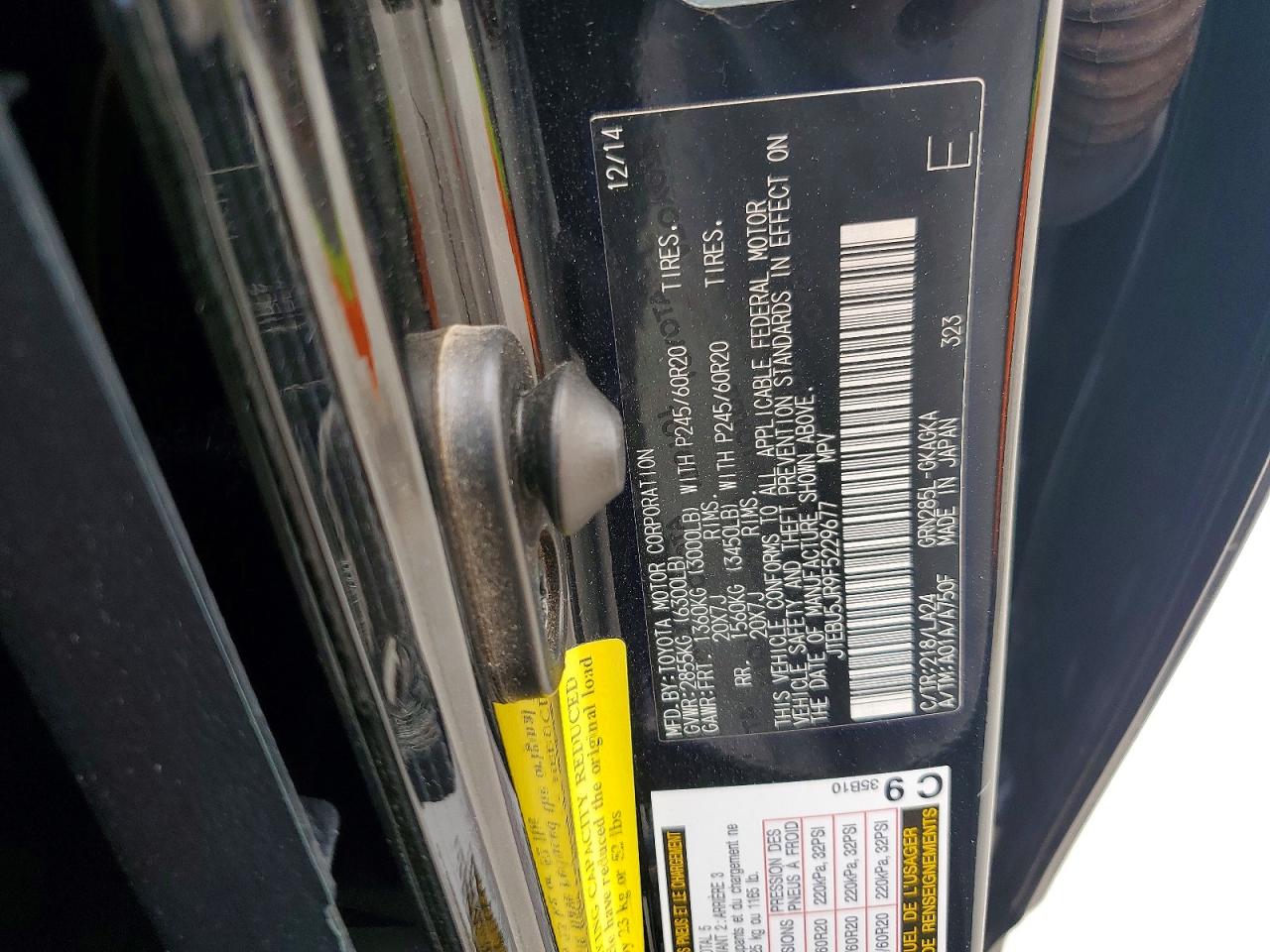 2015 Toyota 4runner Limited Black vin: JTEBU5JR9F5229677