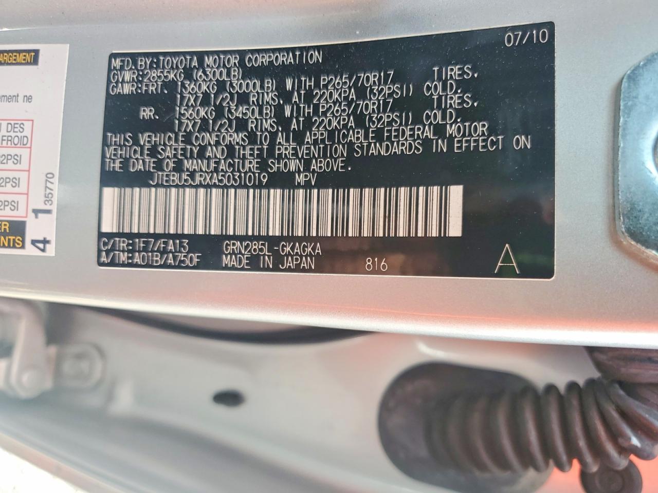 2010 Toyota 4runner Trail Silver vin: JTEBU5JRXA5031019