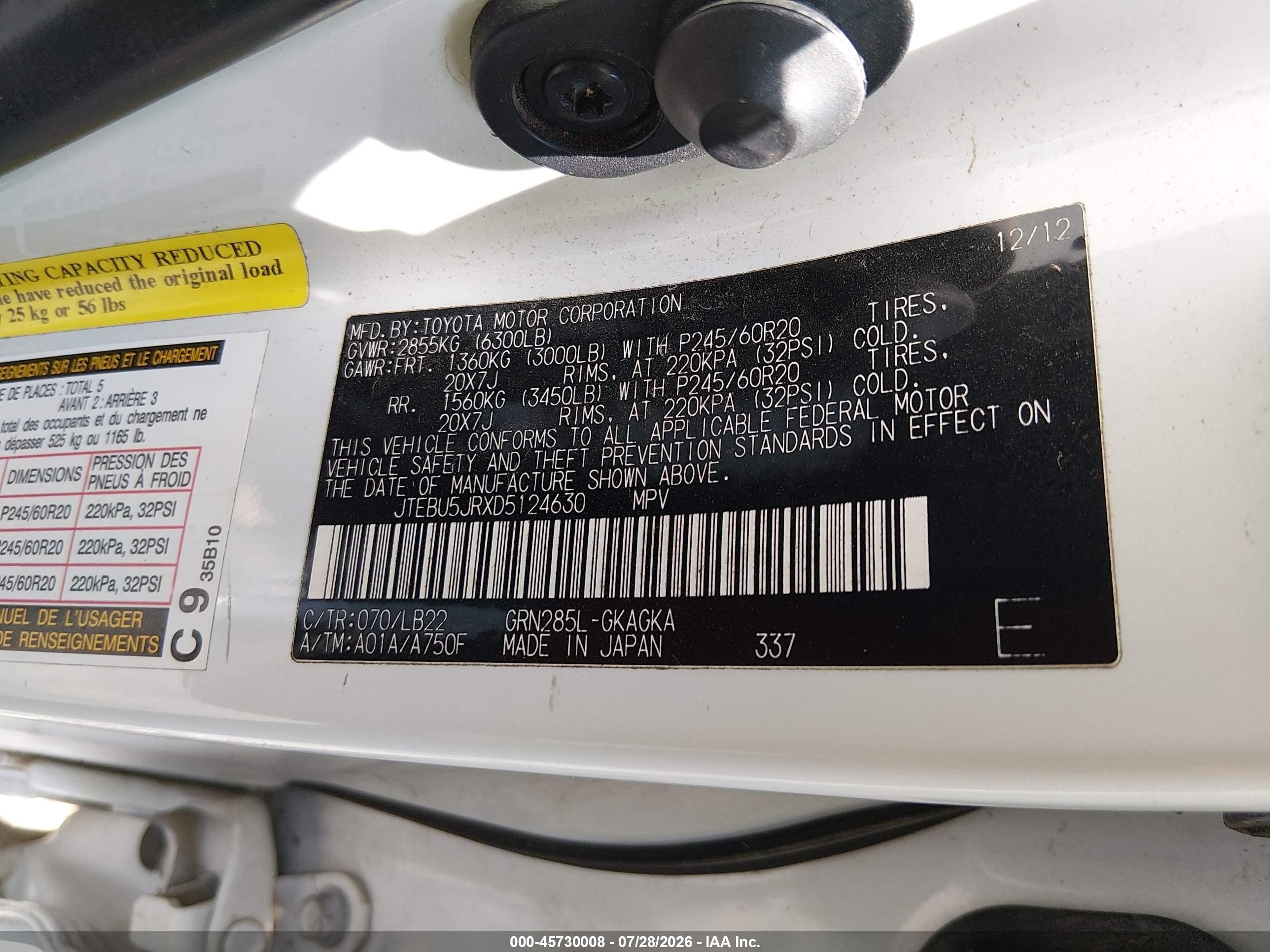 2013 Toyota 4runner Limited White vin: JTEBU5JRXD5124630