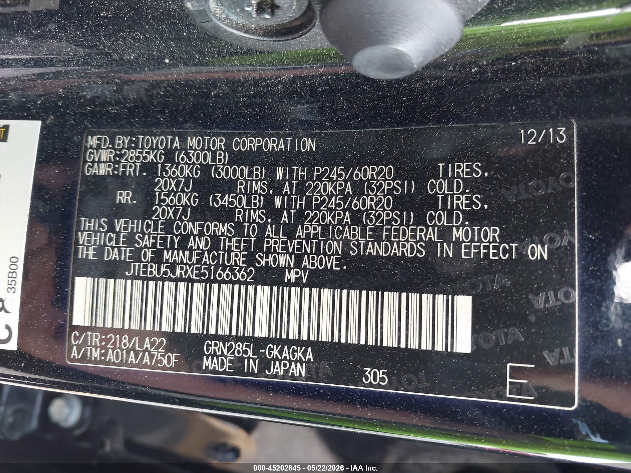 2014 Toyota 4runner Limited Black vin: JTEBU5JRXE5166362