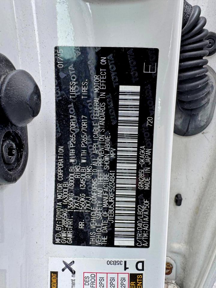 2015 Toyota 4runner Sr5 Premium White vin: JTEBU5JRXF5234841