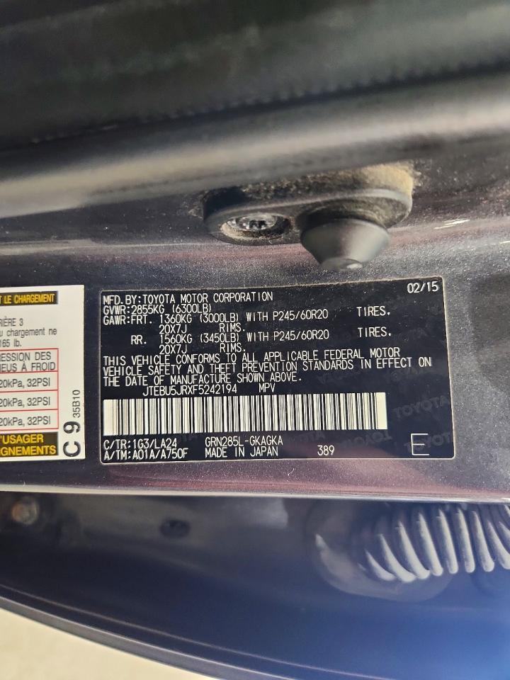 2015 Toyota 4runner Limited Gray vin: JTEBU5JRXF5242194