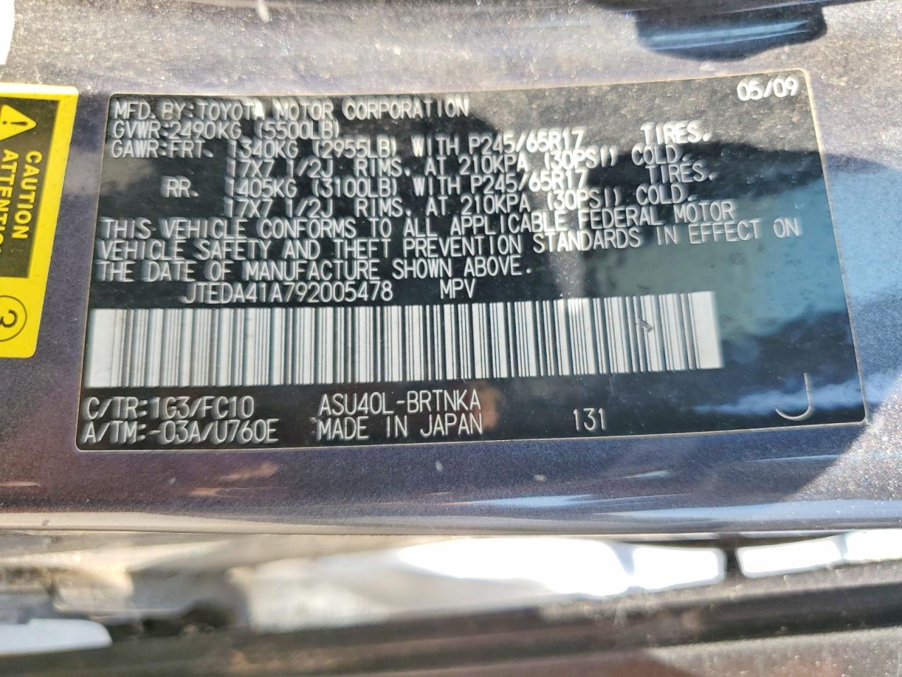 2009 Toyota Highlander Gray vin: JTEDA41A792005478