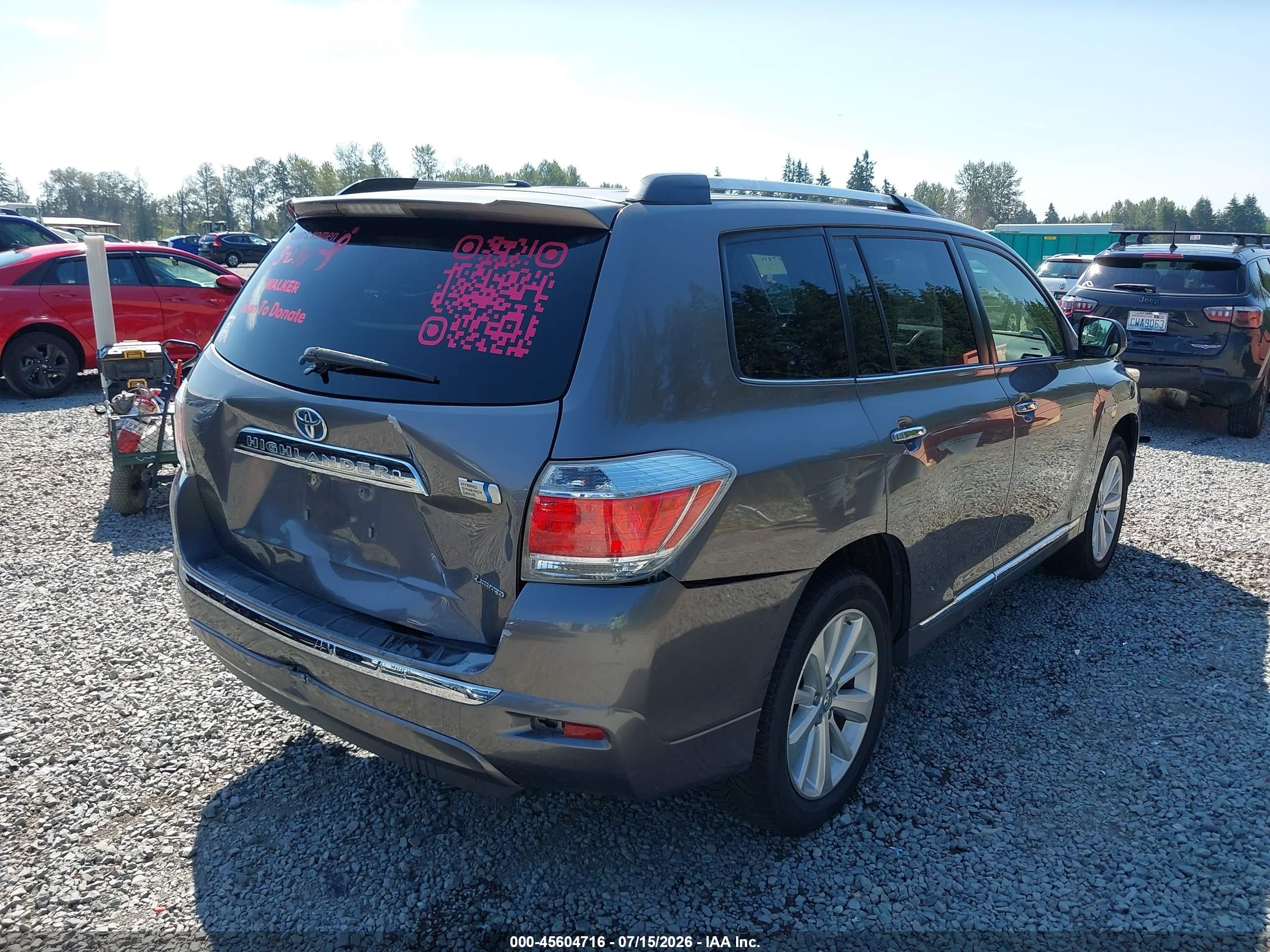 2012 Toyota Highlander Hybrid Limited V6 Серый vin: JTEDC3EH9C2010717