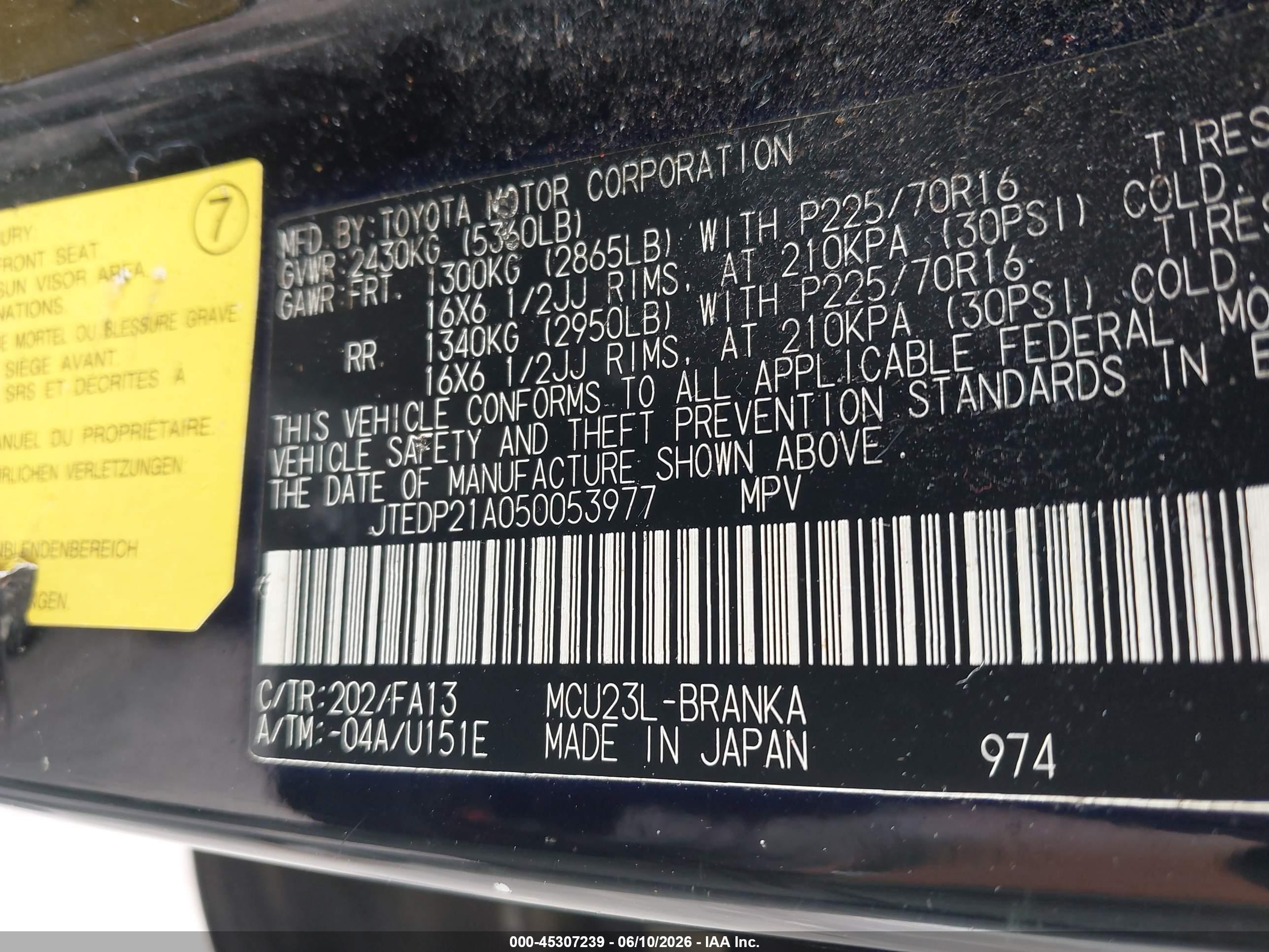 2005 Toyota Highlander V6 Black vin: JTEDP21A050053977