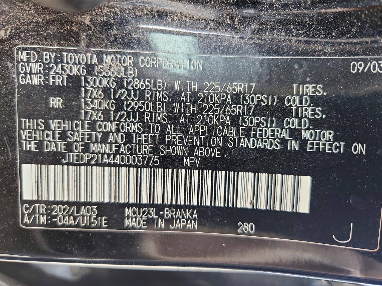 2004 Toyota Highlander Limited Black vin: JTEDP21A440003775