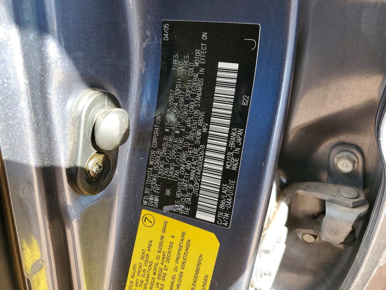 2005 Toyota Highlander Limited Gray vin: JTEDP21A450080678